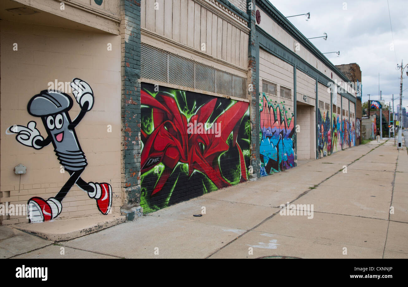 Street Art auf einem verlassenen Gebäude in Detroit Stockfoto