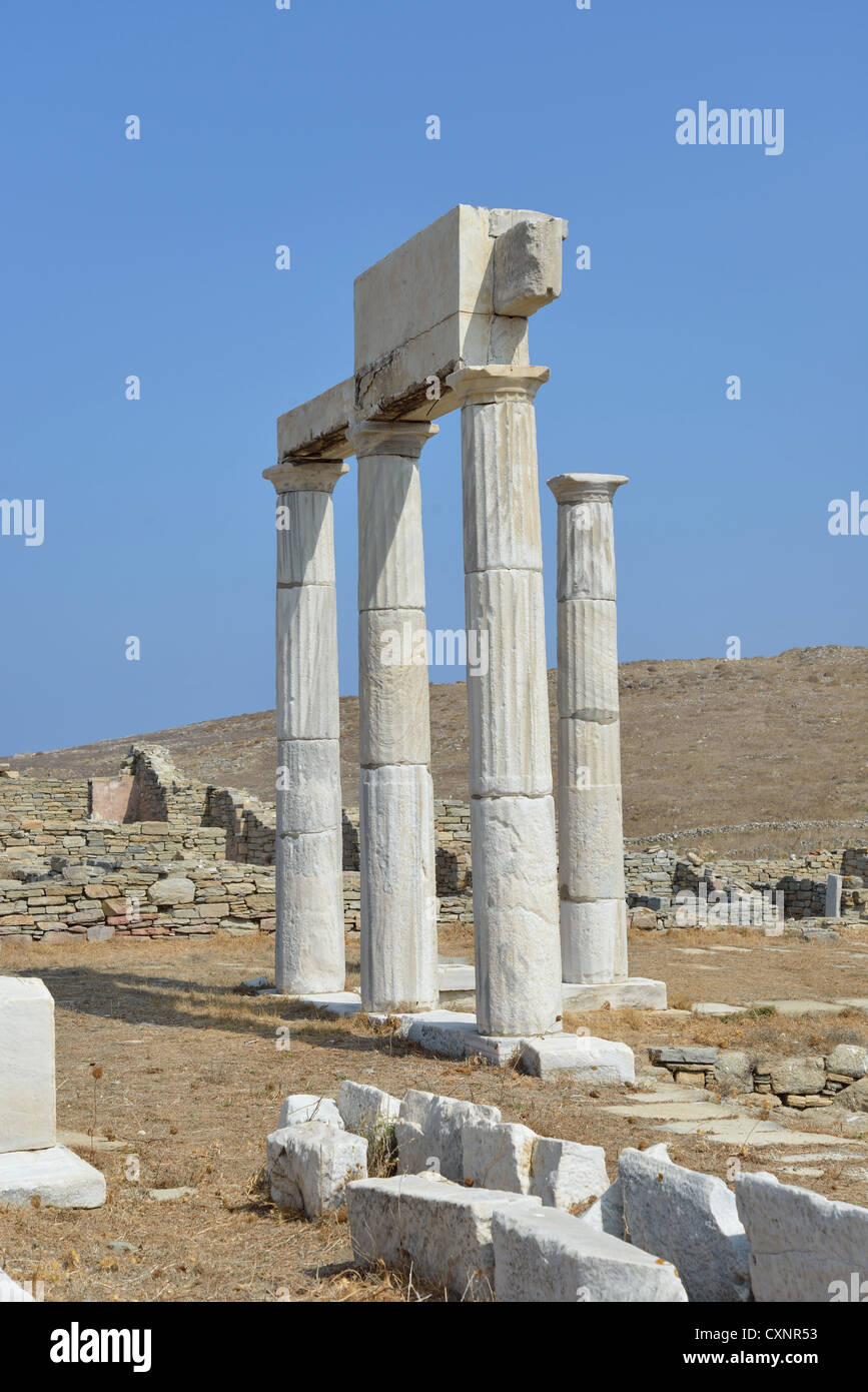 Die Einrichtung der Poseidoniasts von Beirut, archäologische Stätte von Delos, Delos, Cyclades, South Aegean Region, Griechenland Stockfoto