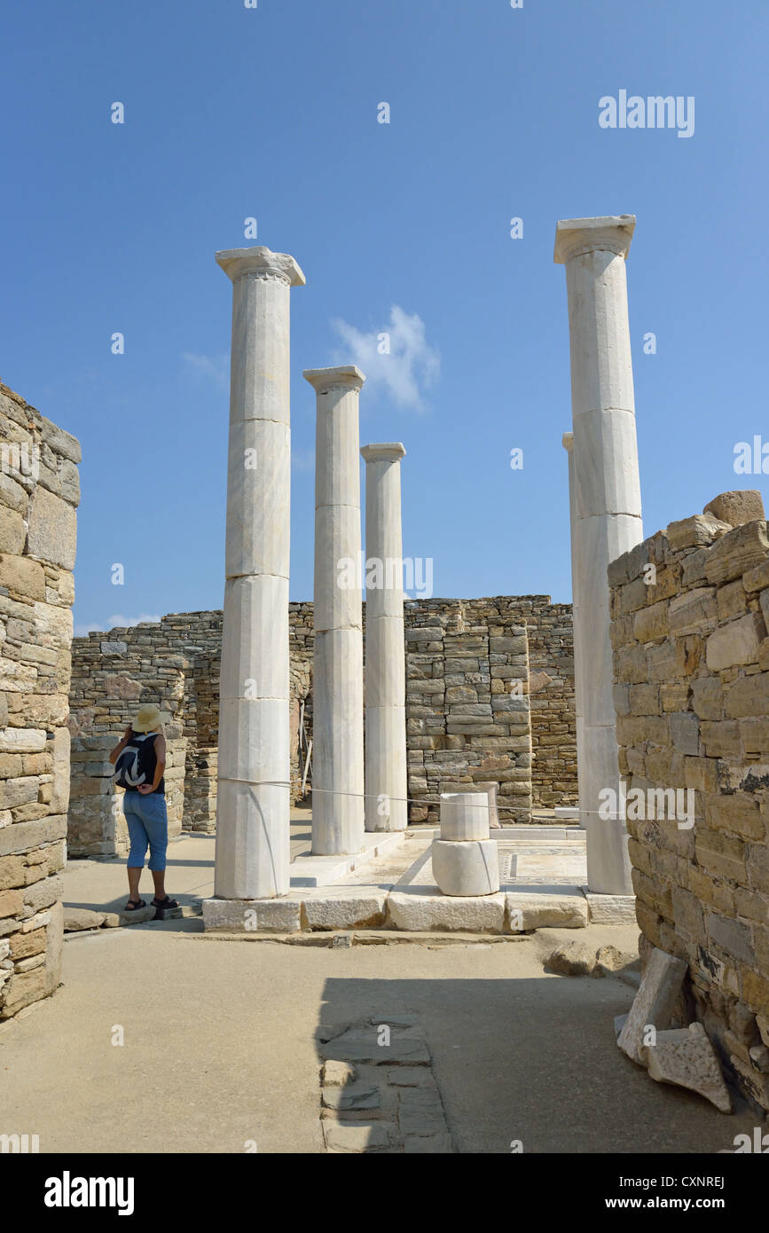 Bodenmosaik im Haus des Dionysos, archäologische Stätte von Delos, Delos, Cyclades, Süd Ägäis, Griechenland Stockfoto