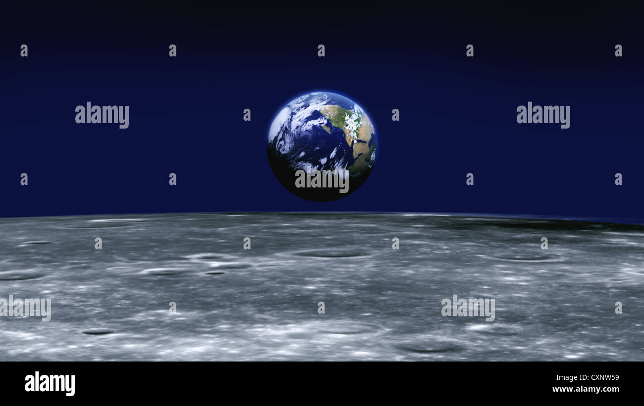 Oberfläche des Mondes und der Erde Stockfoto