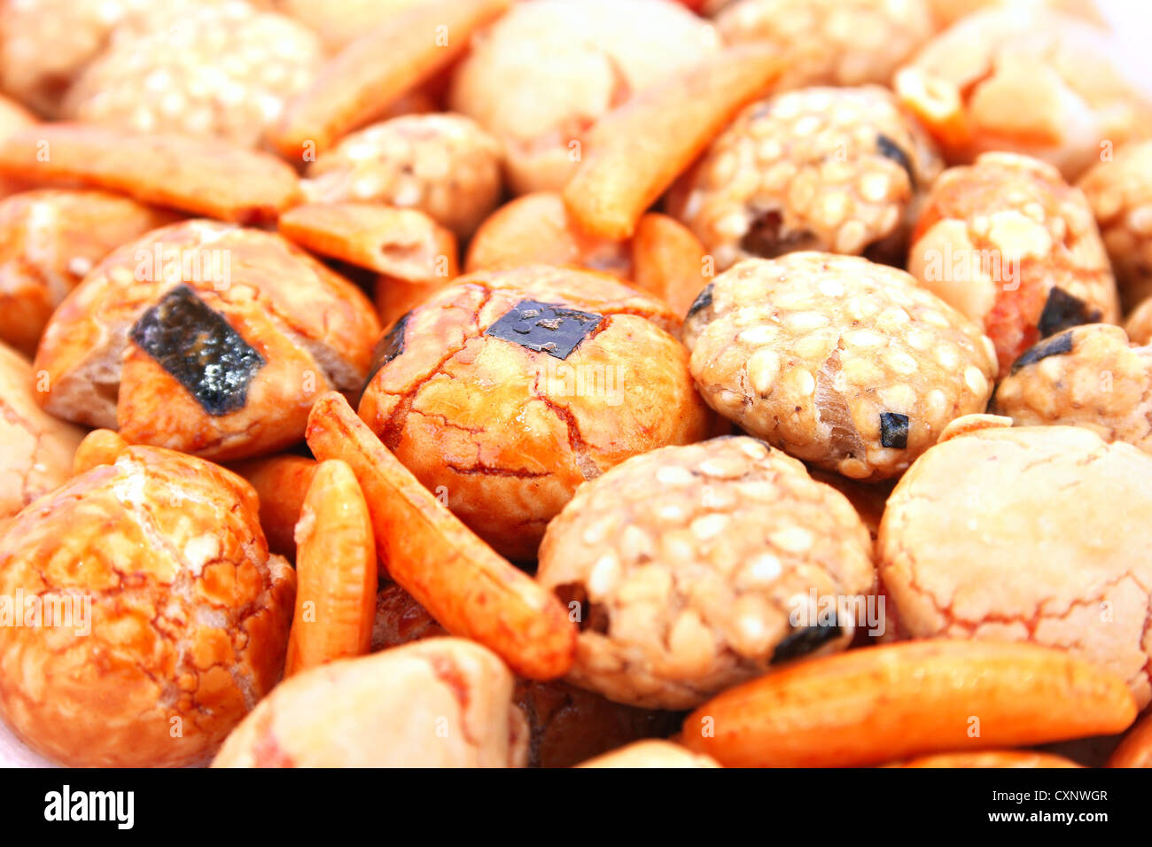 Reis-Cracker-Snack-Nahaufnahme-Bild. Stockfoto