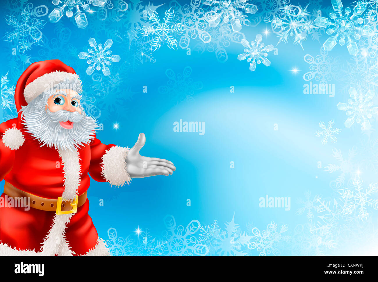 Abbildung des schönen Weihnachten blaue Schneeflocke Hintergrund mit Santa Claus Stockfoto