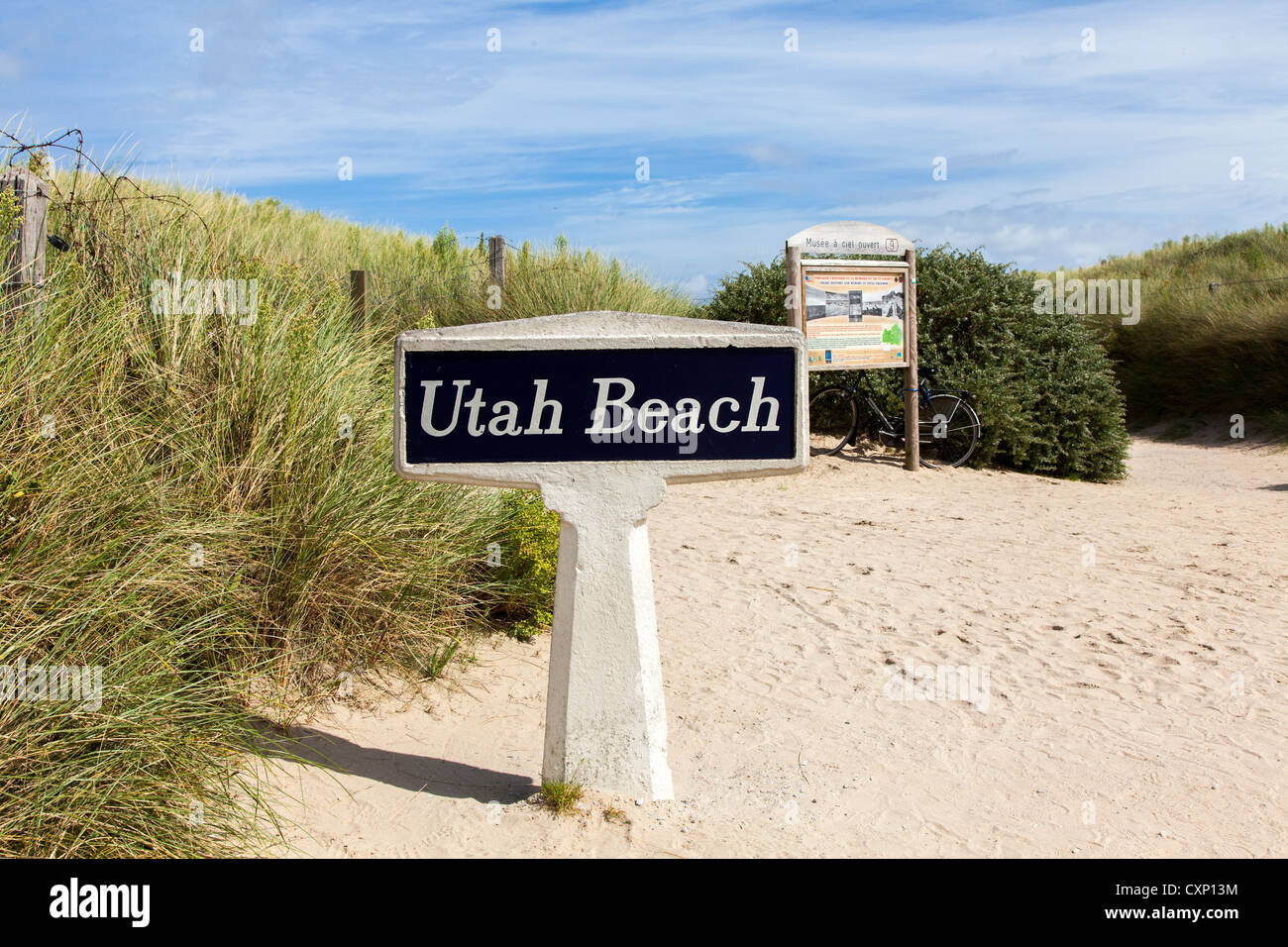 Utah Beach Zeichen, d-Day Landung Beach für die amerikanischen Streitkräfte, Normandie, Frankreich Stockfoto