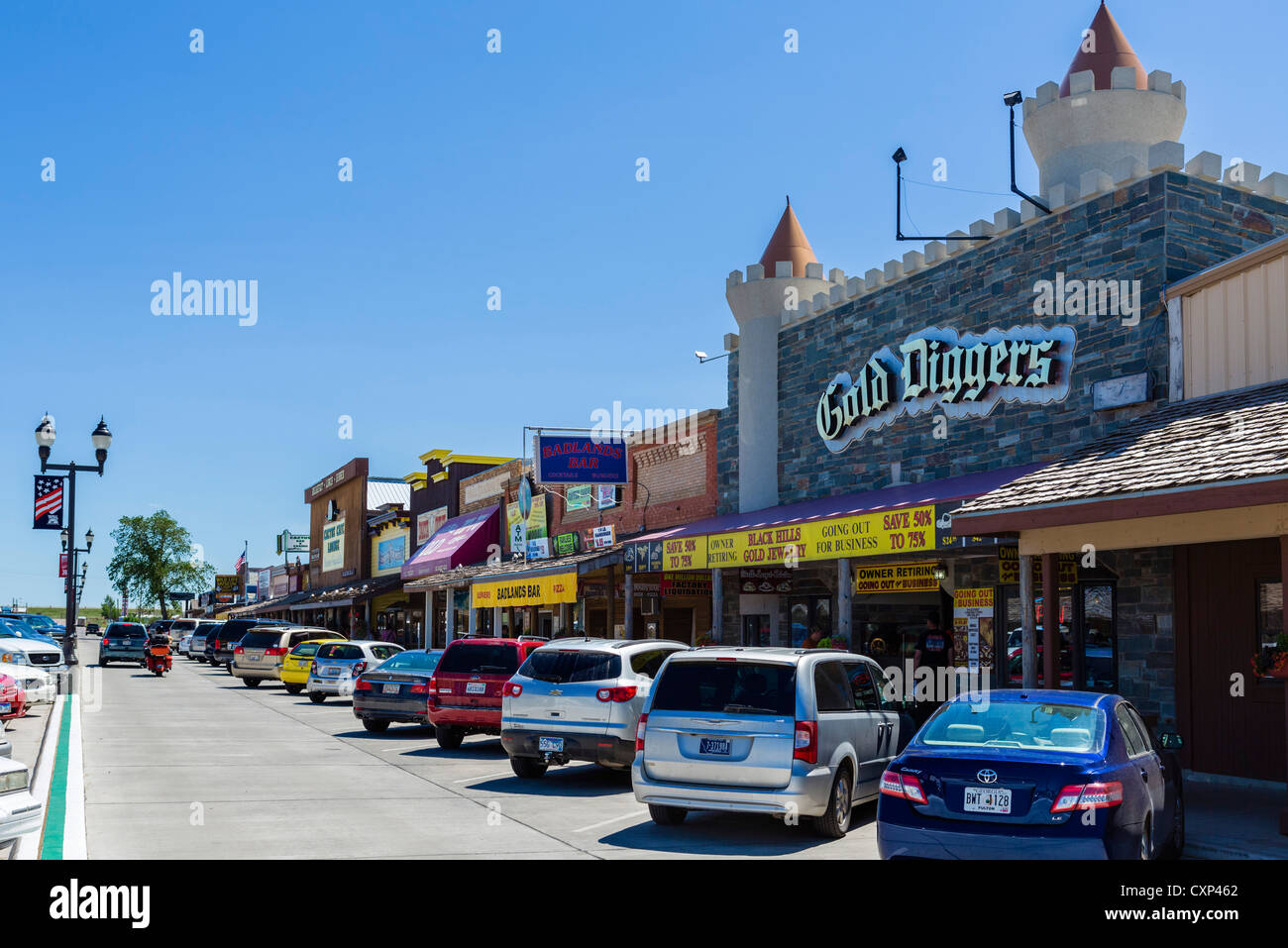 Geschäfte und Bars auf der Main Street in Wand, South Dakota, USA Stockfoto