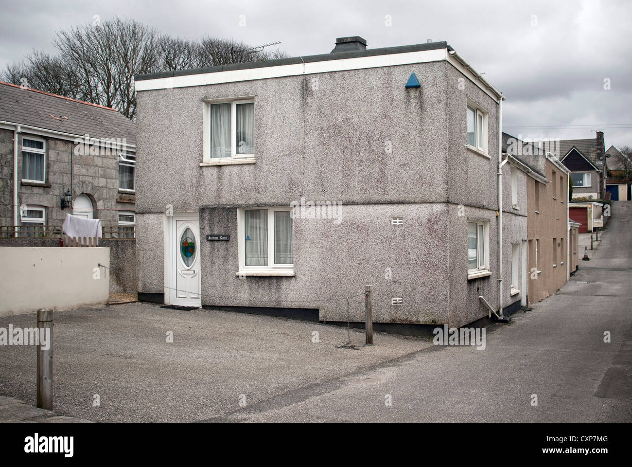 Kiesel-gestrichelte Haus in St. Dennis, Cornwall, UK. Stockfoto