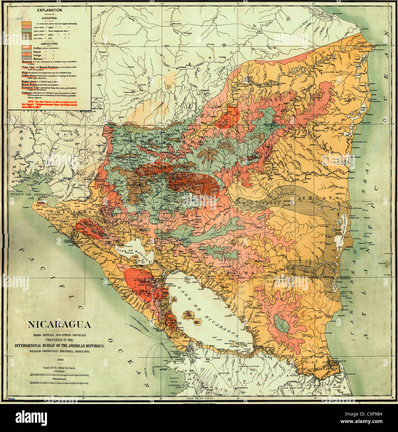 Karte von Nicaragua 1903 Stockfoto