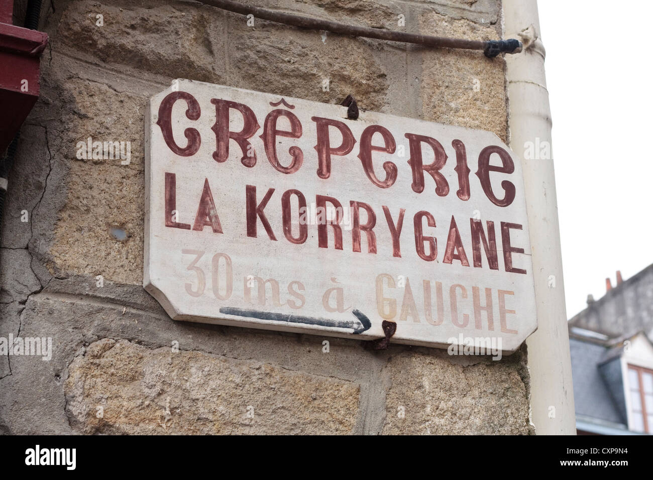 Crêperie Sign. Auray, Bretagne, Frankreich Stockfoto