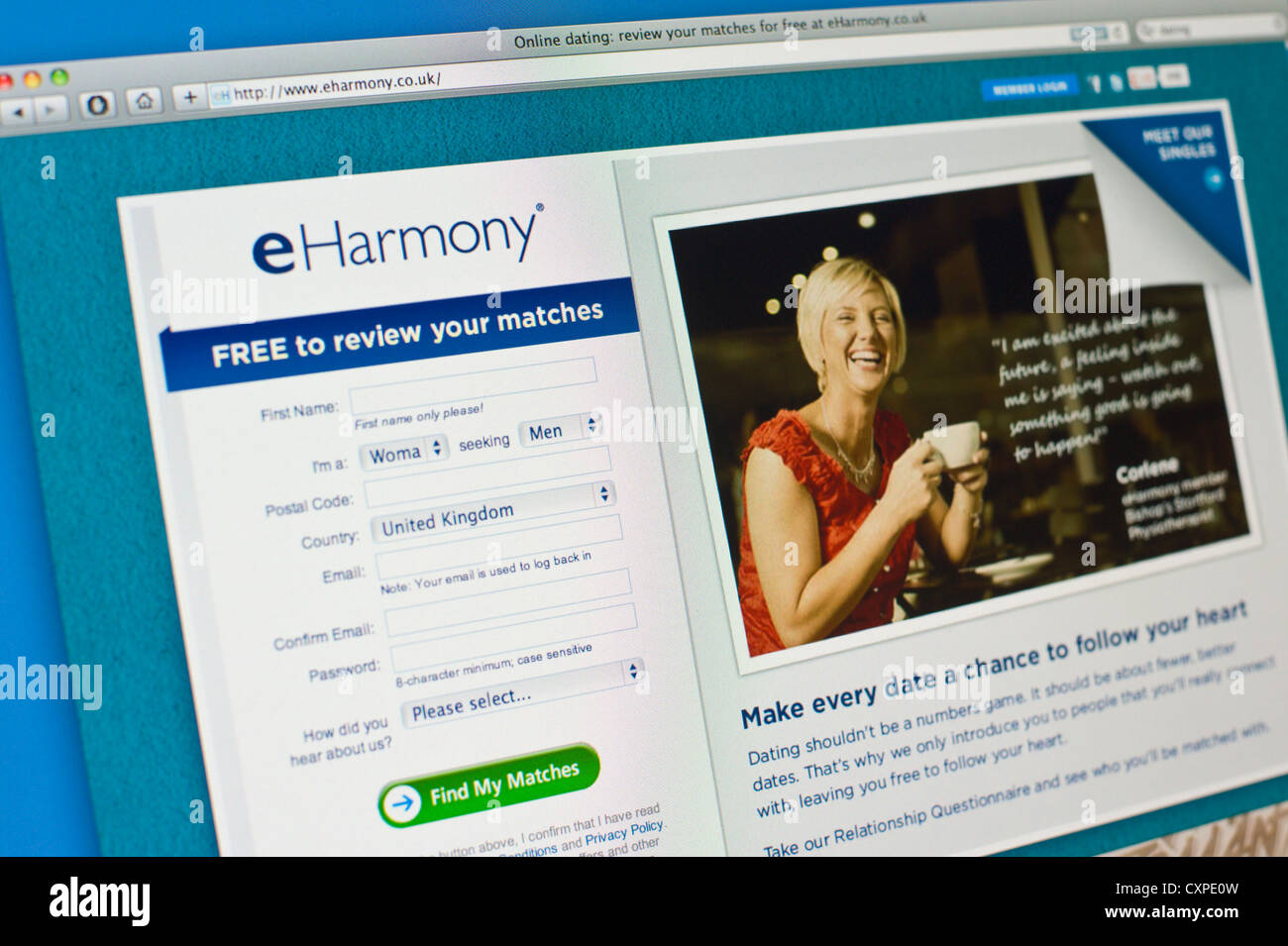 eHarmony online-dating-Webseite Stockfoto