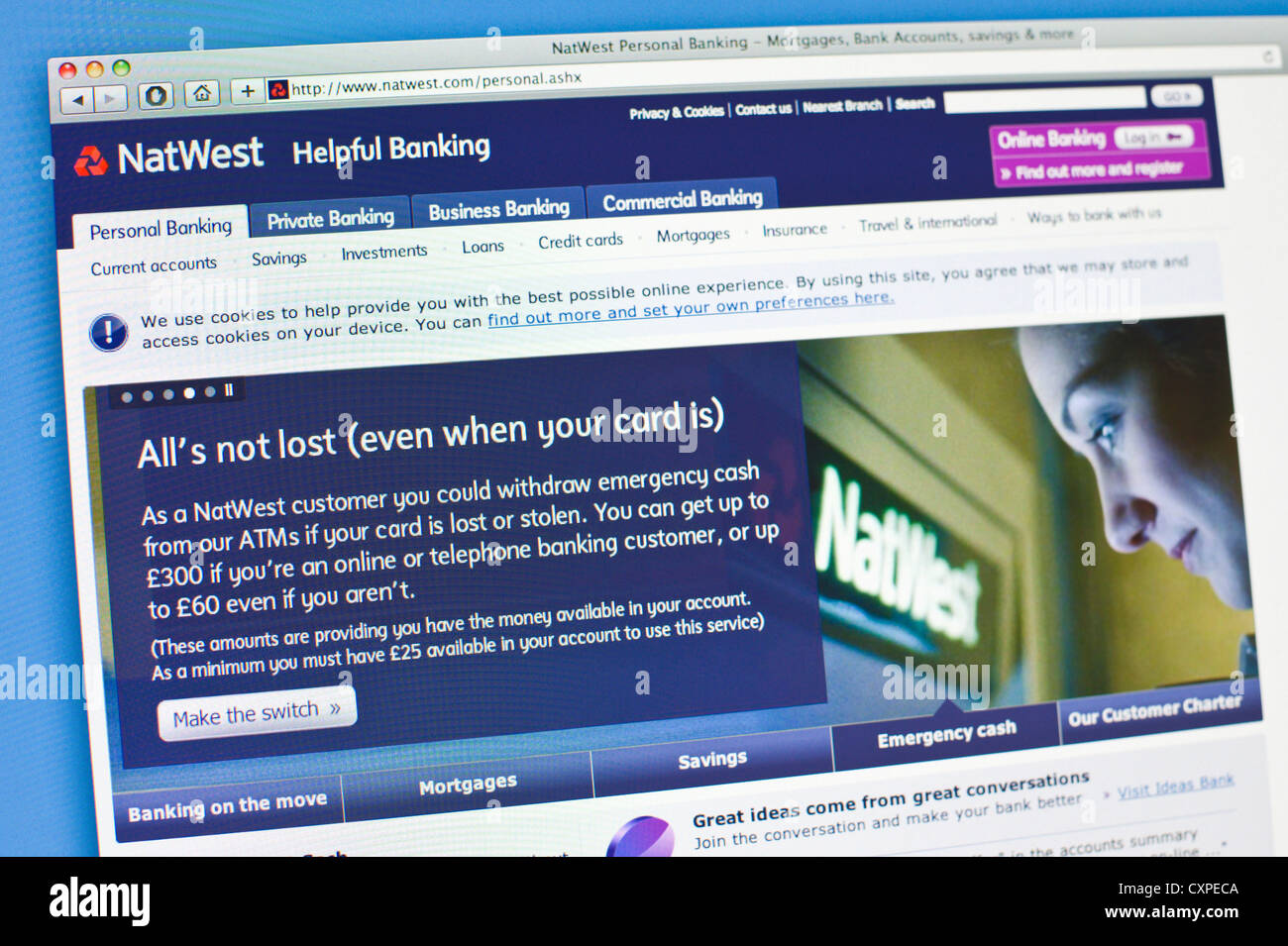 Online-banking-Webseite von NatWest Grossbank Stockfoto