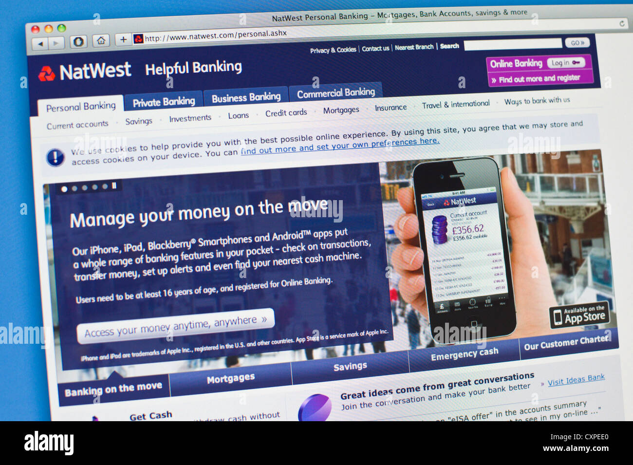 Online-banking-Webseite von NatWest Grossbank Stockfoto