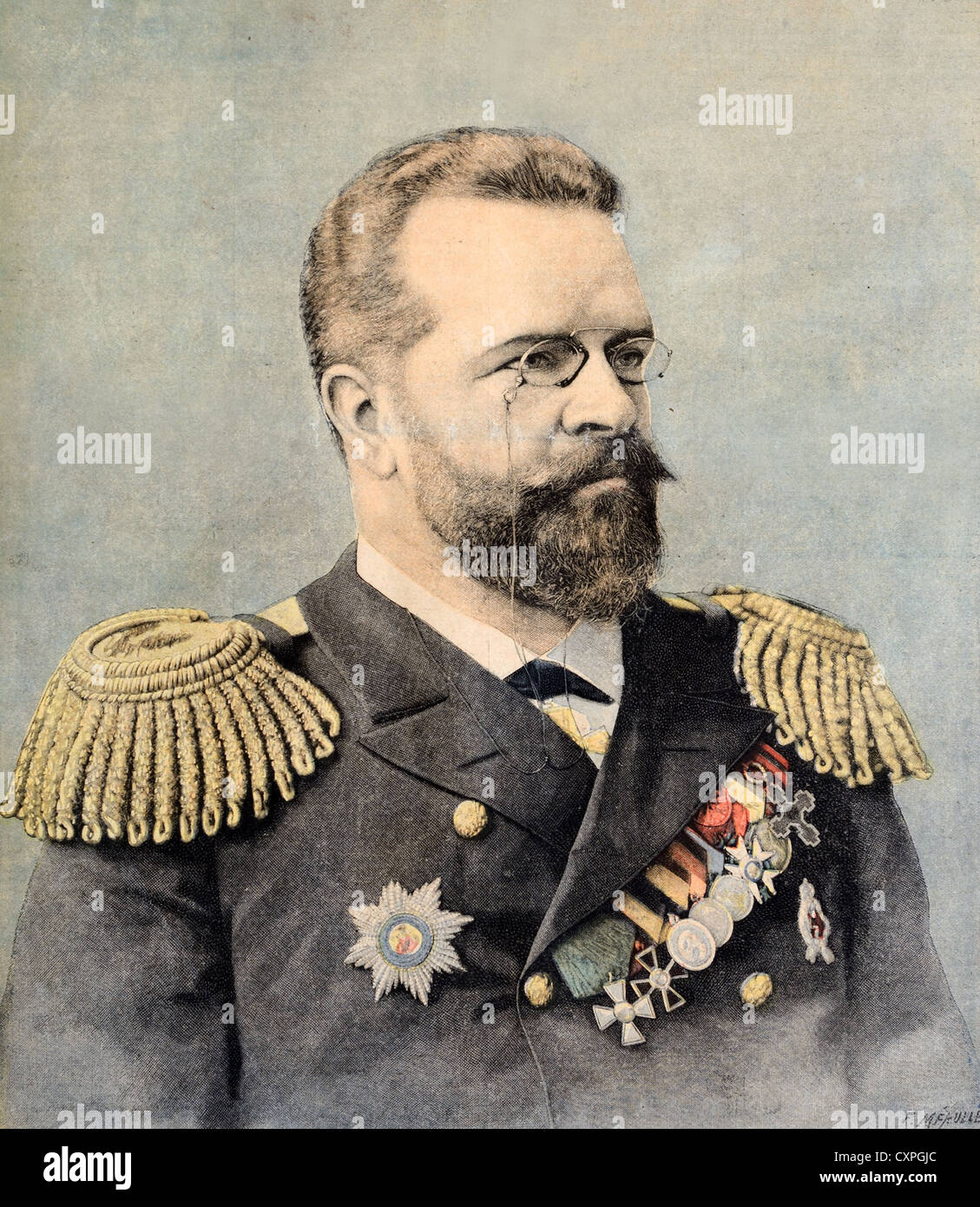 Porträt von Nicolai Skrydlow (1844-1918) Russischer Admiral in der kaiserlichen russischen Marine. Vintage Illustration oder Gravur Stockfoto
