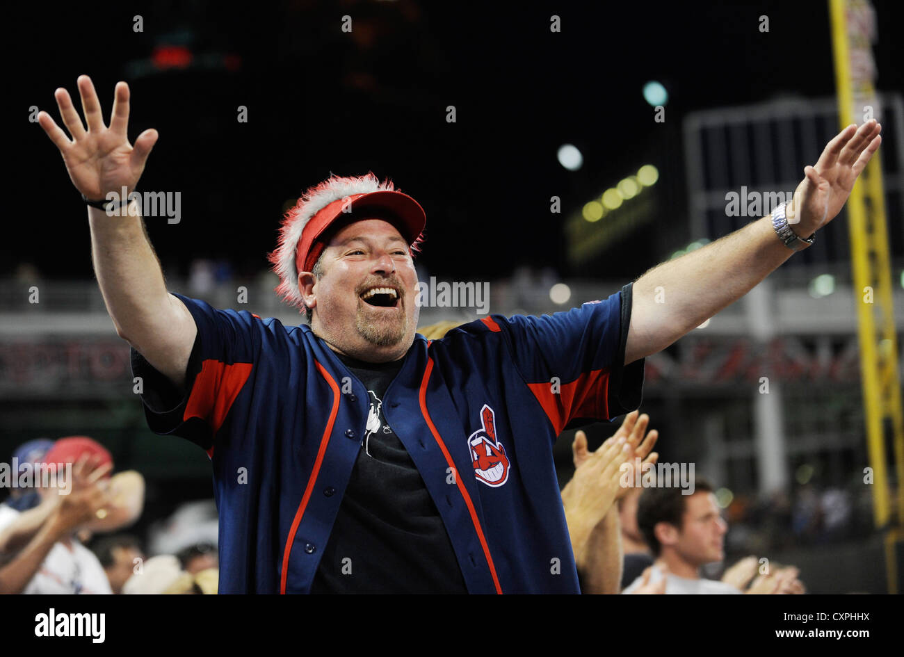 Cleveland Indians-fan Bennett Kest von Highland Heights, OH. Das Team jubelt Stockfoto