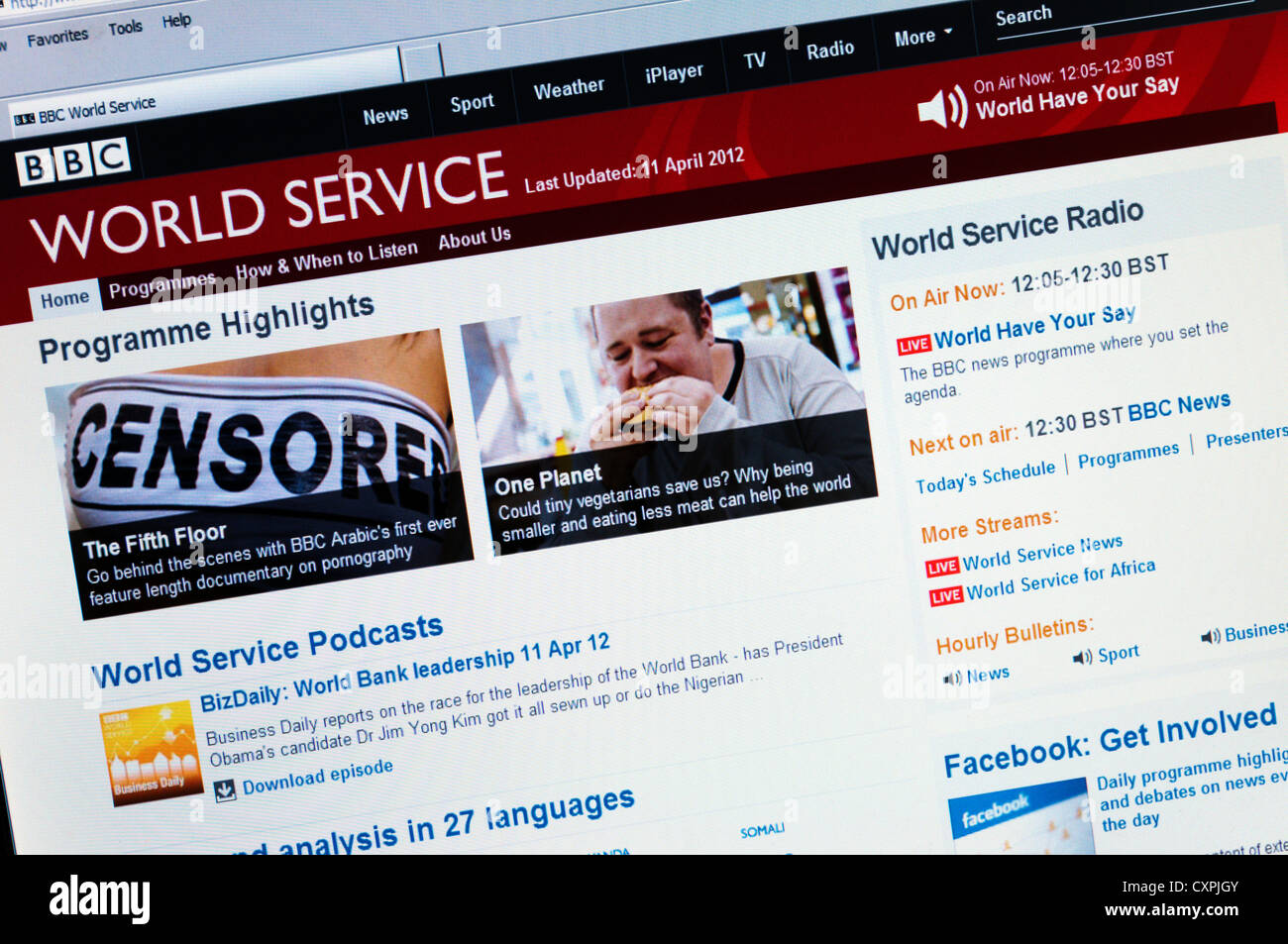 Website des BBC World Service. Stockfoto