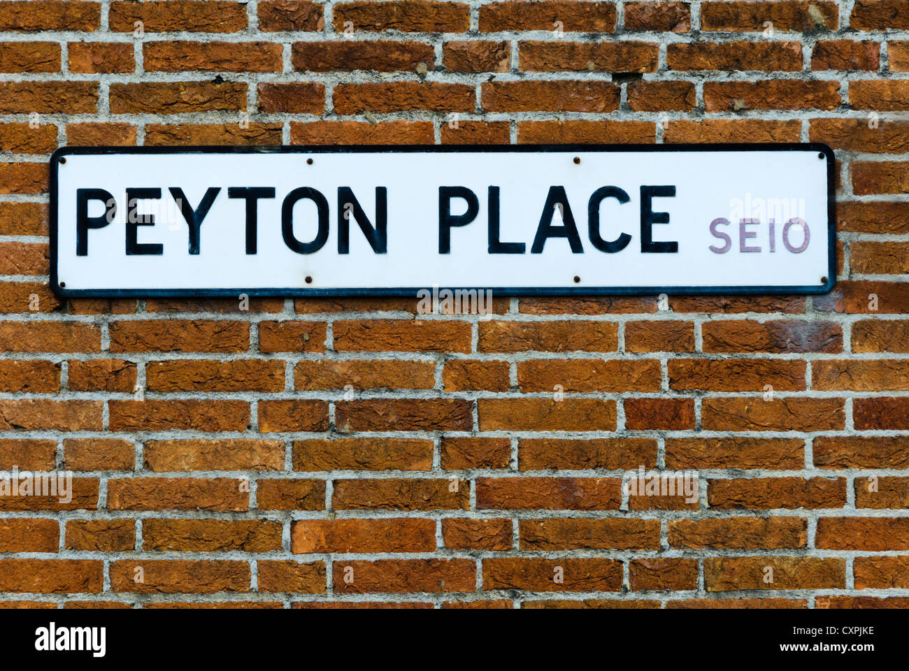 Eine Straße Namensschild für Peyton Place in Greenwich, London. Stockfoto