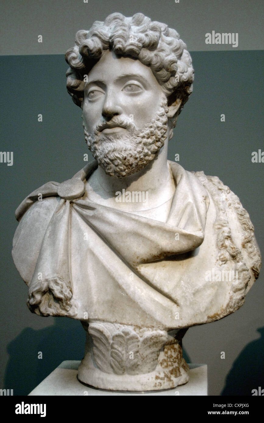 Marcus Aurelius (121-180 n. Chr.). Römischer Kaiser (161-180). Antonine Dynastie. Büste. Marmor. 160-170 N. CHR.. Von Kyrene, Nord-Afrika. Stockfoto