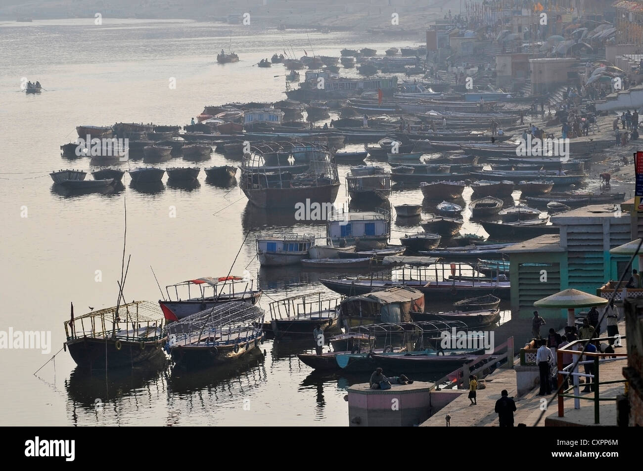 Asien Indien Varanasi oder Benares ein Blick auf die Heilige Stadt Varanasi am Ufer des Ganges Stockfoto