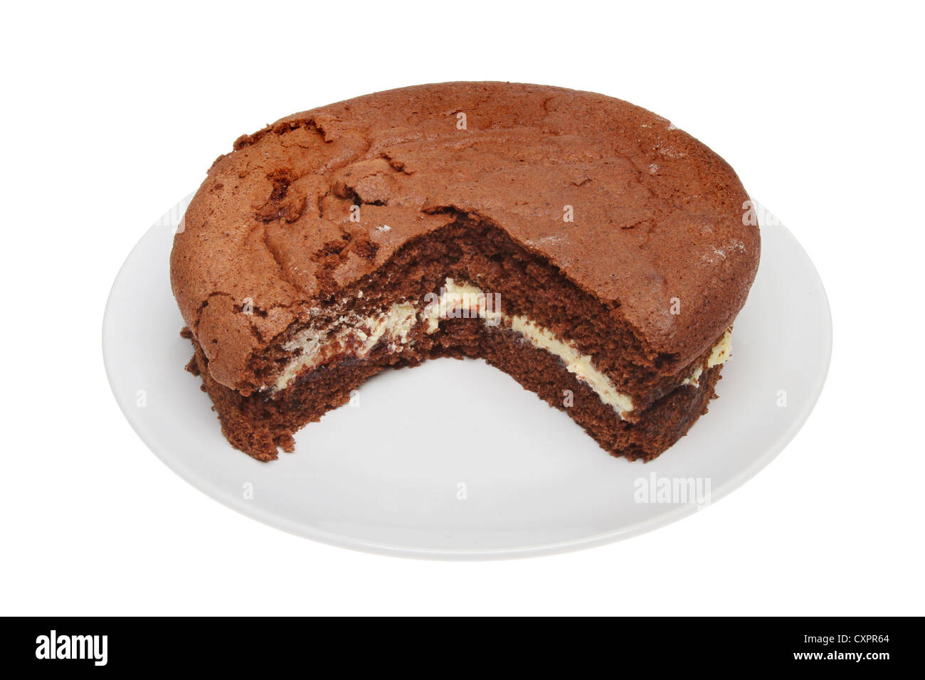 Hausgemachte Schokolade Biskuit auf eine Platte isoliert gegen weiß Stockfoto