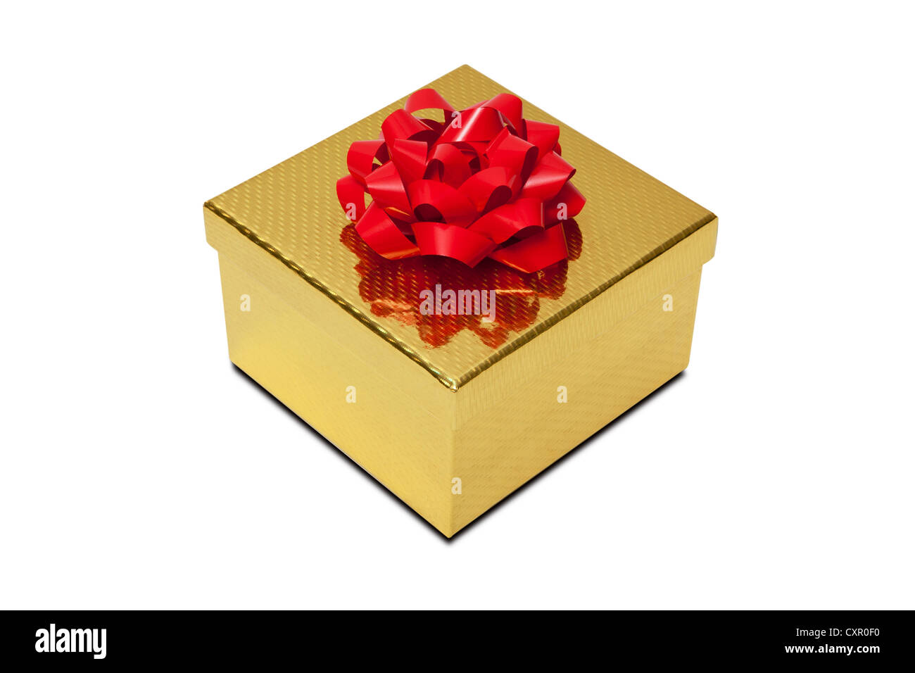 Goldenen Geschenk-Box mit roter Schleife Stockfoto