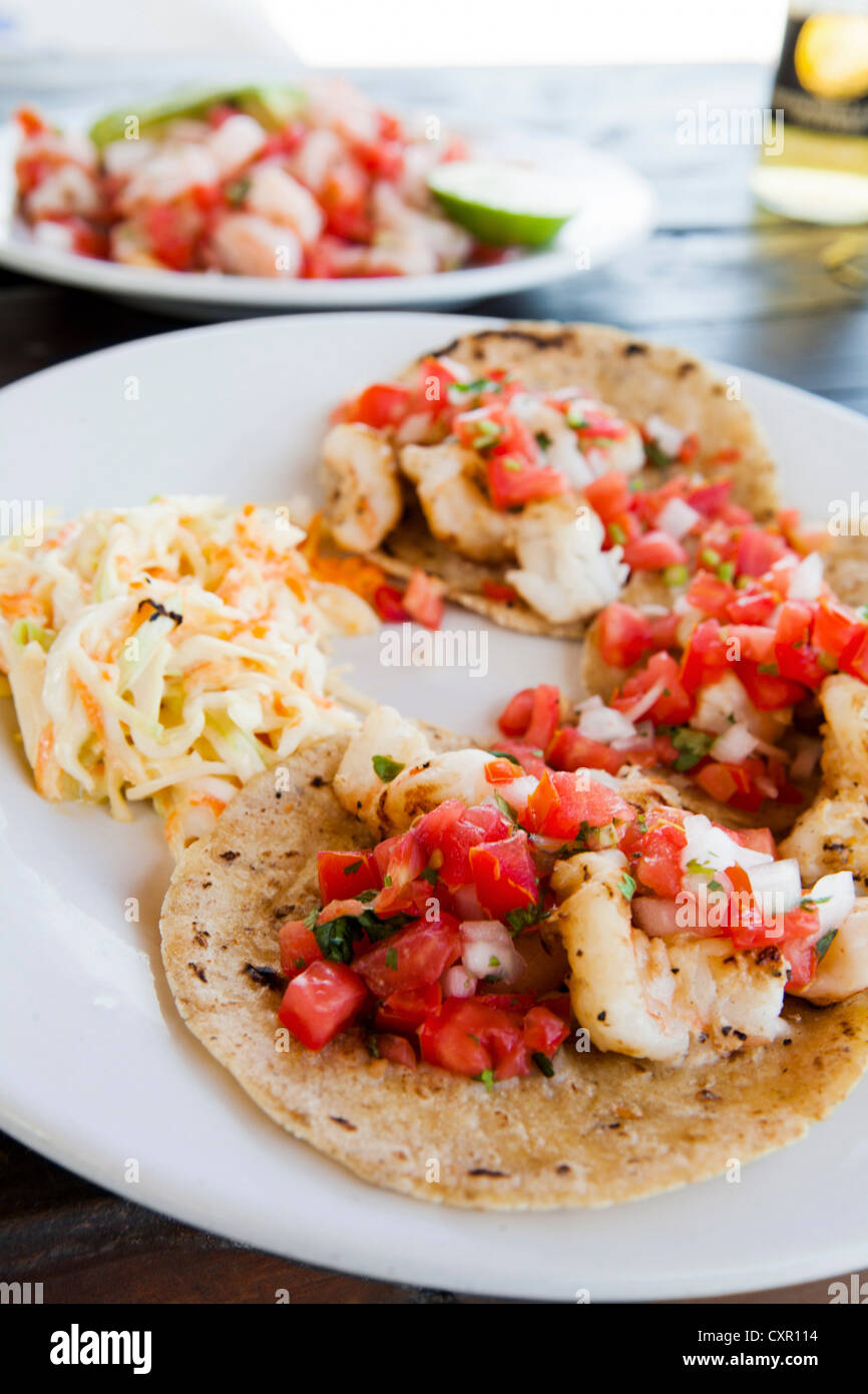 Soft-Shell Tacos mit Shrimps Stockfoto