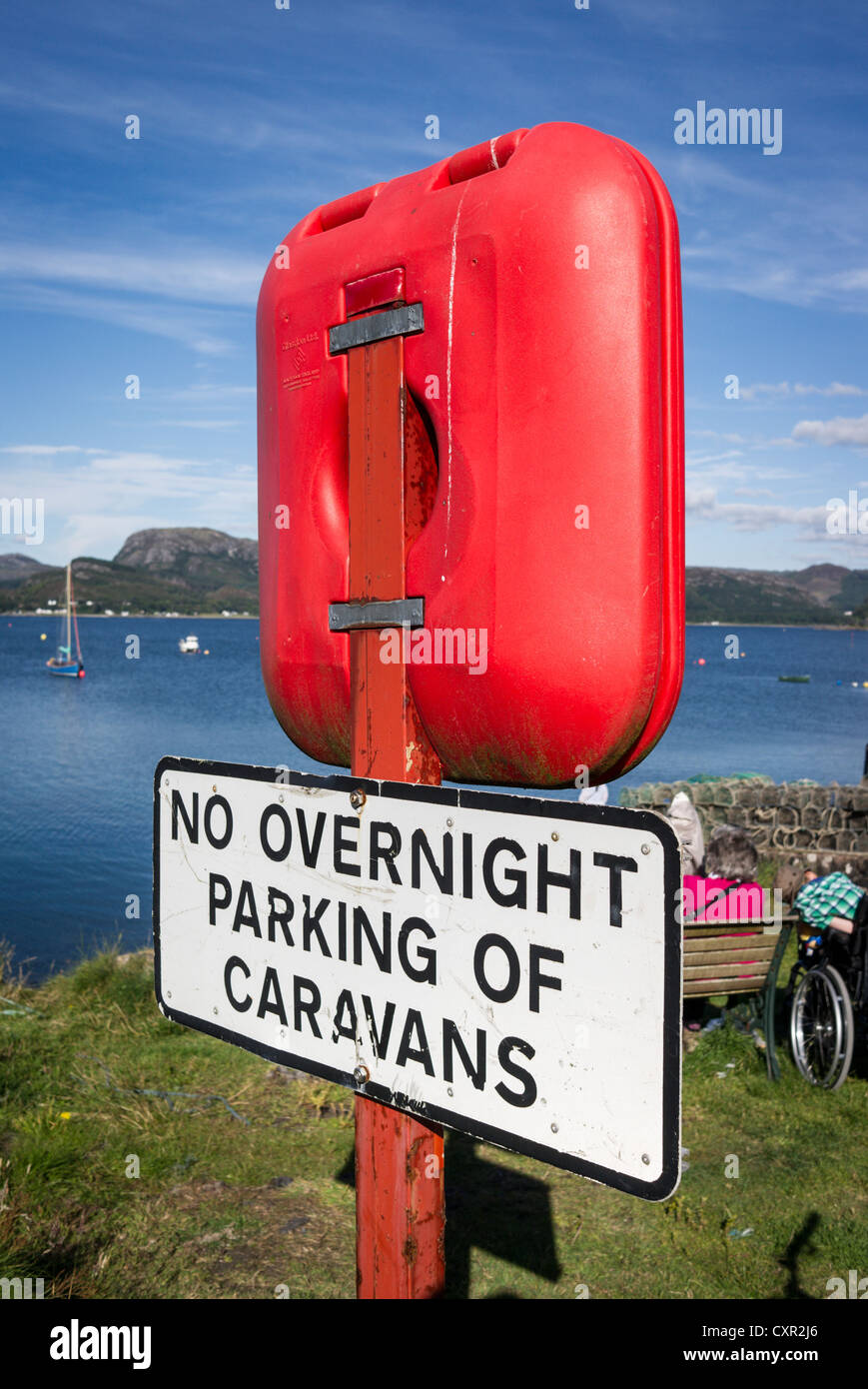 KEINE Nacht Parken von Wohnwagen-Zeichen in Schottland Stockfoto