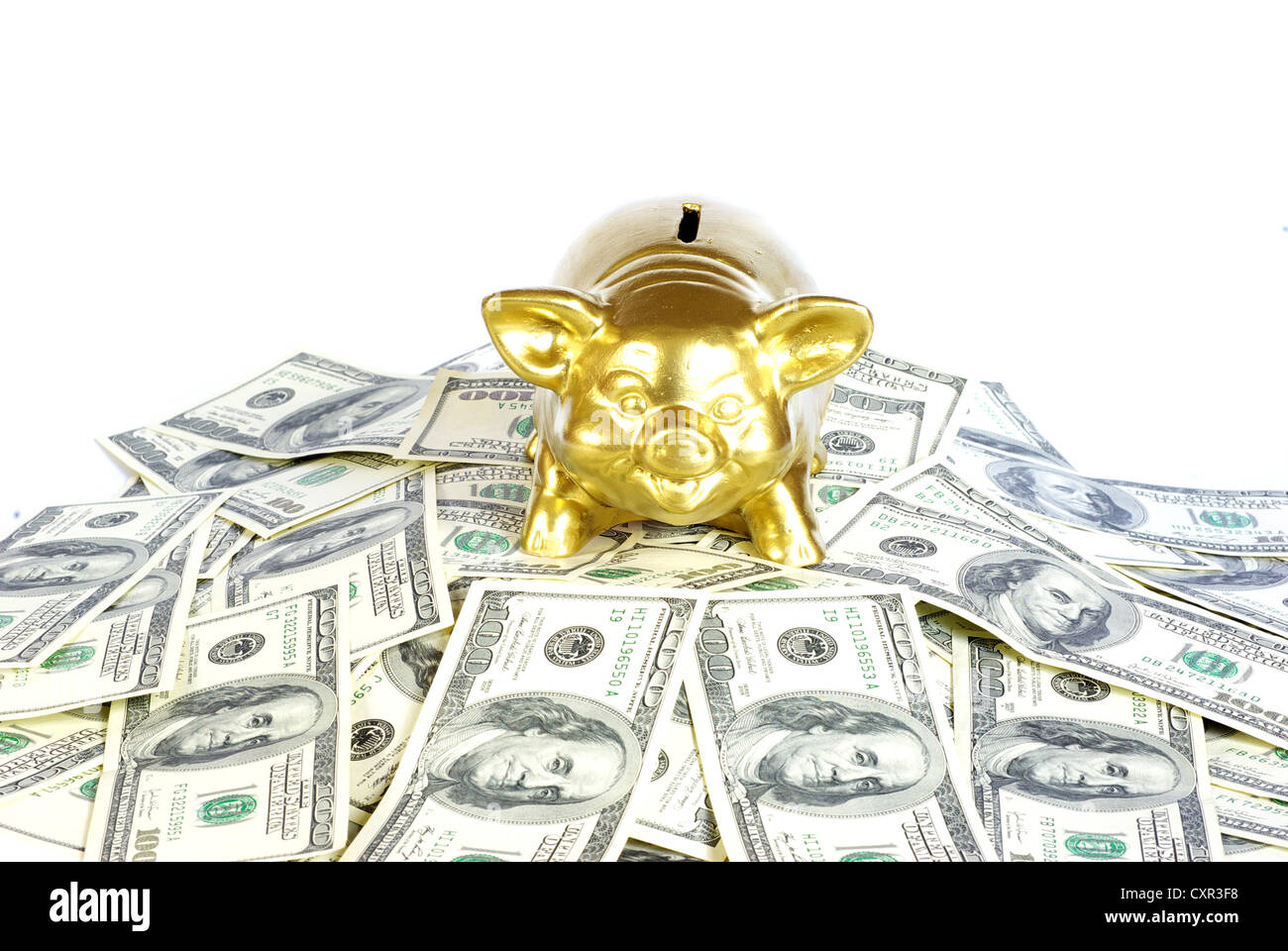 Goldene Sparschwein mit einem US-Dollar Stockfoto