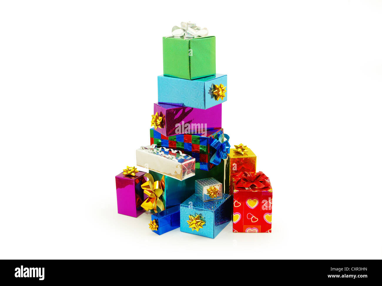 Weihnachts-Box Geschenke mit satin-Schleife isoliert auf weißem Hintergrund Stockfoto