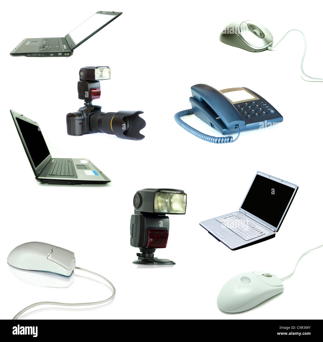 Sammlung von Technologieobjekte isoliert auf weißem Hintergrund Stockfoto