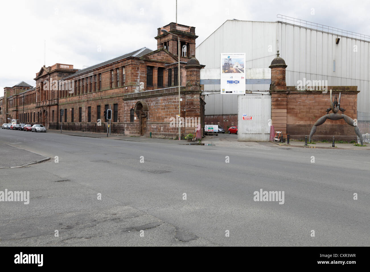 Eintritt in die ehemalige Werft der Fairfield Shipbuilding and Engineering Company auf der Govan Road, Govan, Glasgow, Schottland, Großbritannien, Europa Stockfoto