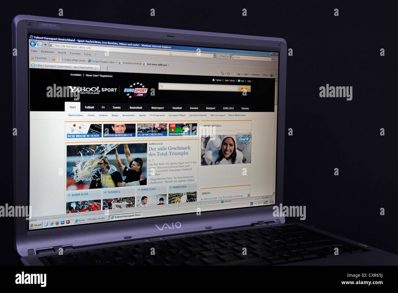 Webseite, Deutsch Eurosport Webseite auf dem Bildschirm des Sony Vaio Laptop, ein TV-Kanal Stockfoto