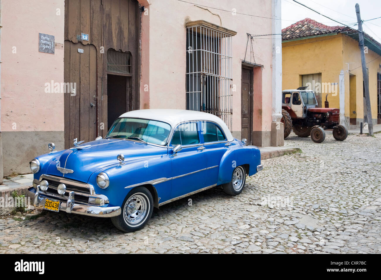 Amerikanische Oldtimer im historischen Viertel, Trinidad, Kuba, Mittelamerika wiederhergestellt Stockfoto