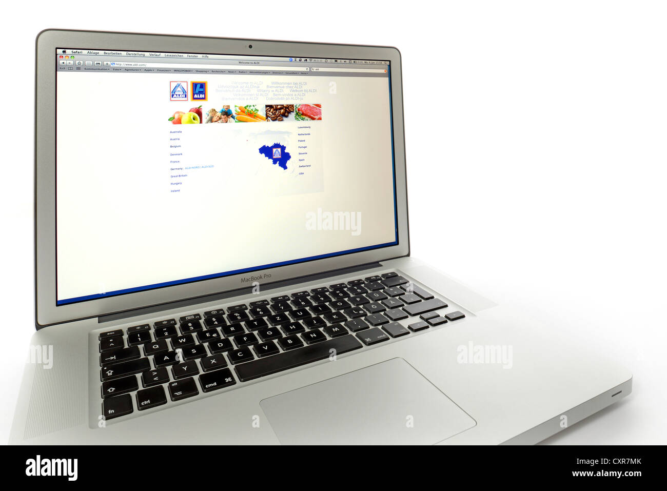 Aldi, Lebensmittel-Discounter, Supermarkt, Website angezeigt auf dem Bildschirm von einem Apple MacBook Pro Stockfoto