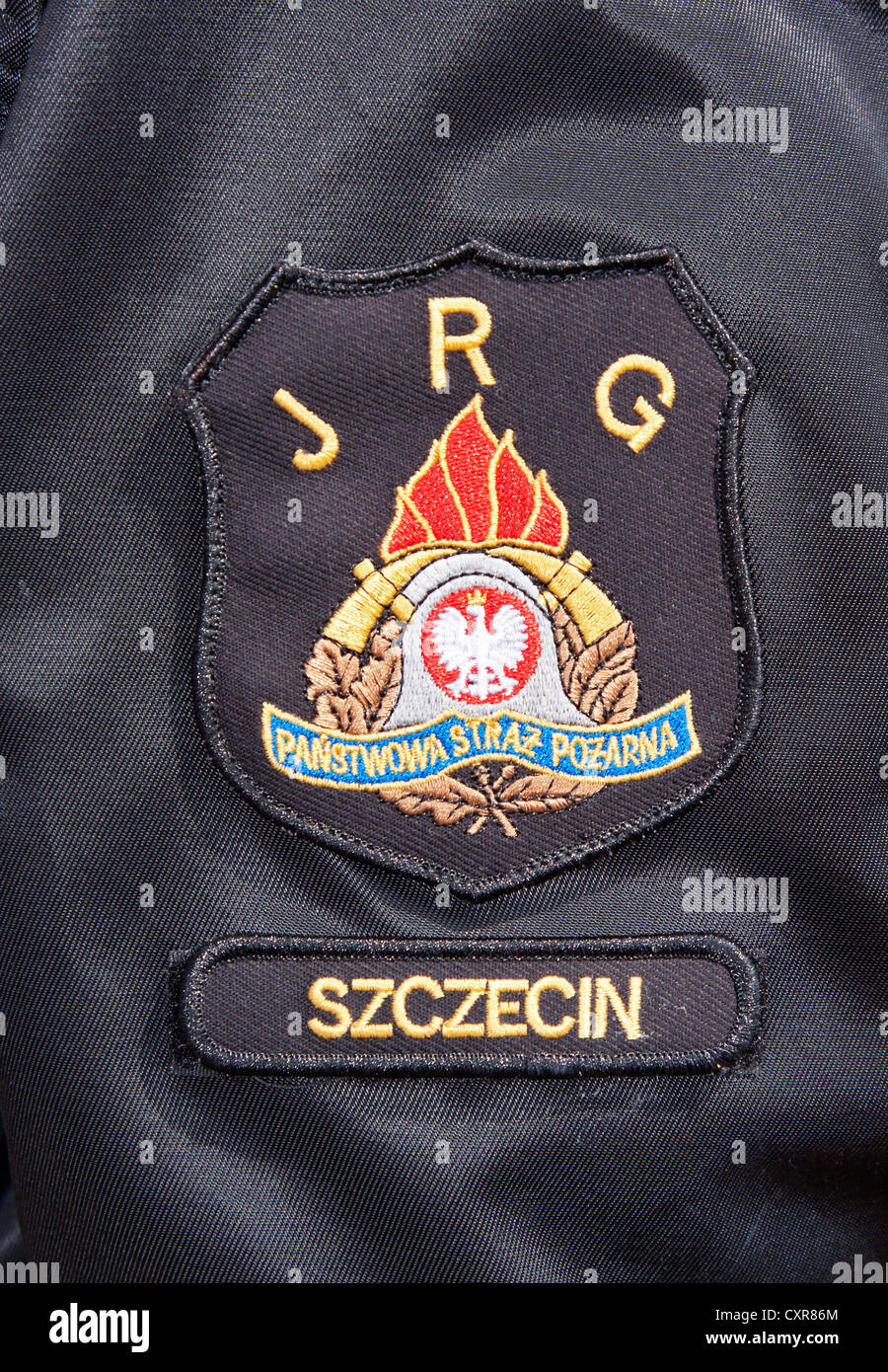 Professionelle Feuerwehr, Szczecin, Logo, Emblem, JRG, Stettin, Polen, Europa Stockfoto