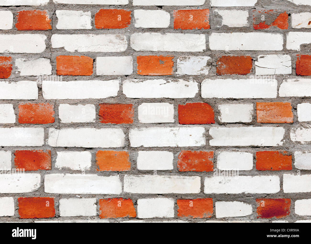 Hintergrundtextur von roten und weißen Wand Ziegelsteinmuster Stockfoto