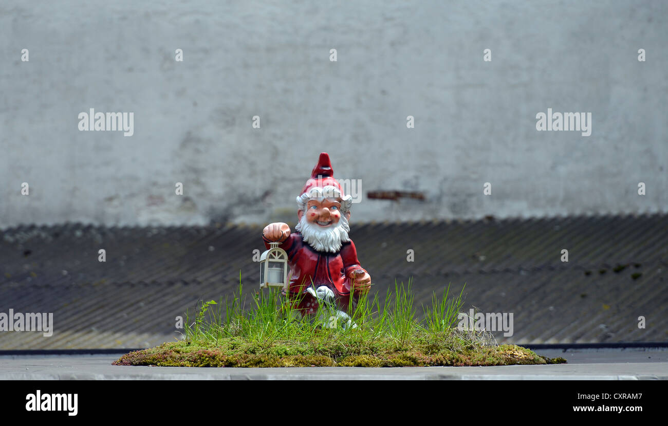 Nacht Wache Gartenzwerg, Oase unter Beton, historischen Stadtteil, Linz, Oberösterreich, Österreich, Europa, PublicGround Stockfoto