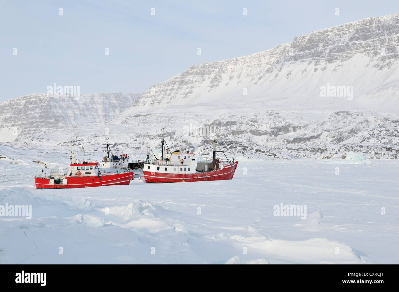 Gefrorene Hafen, Qeqertarsuaq oder Disko-Insel, Grönland, Arktis Nordamerika Stockfoto