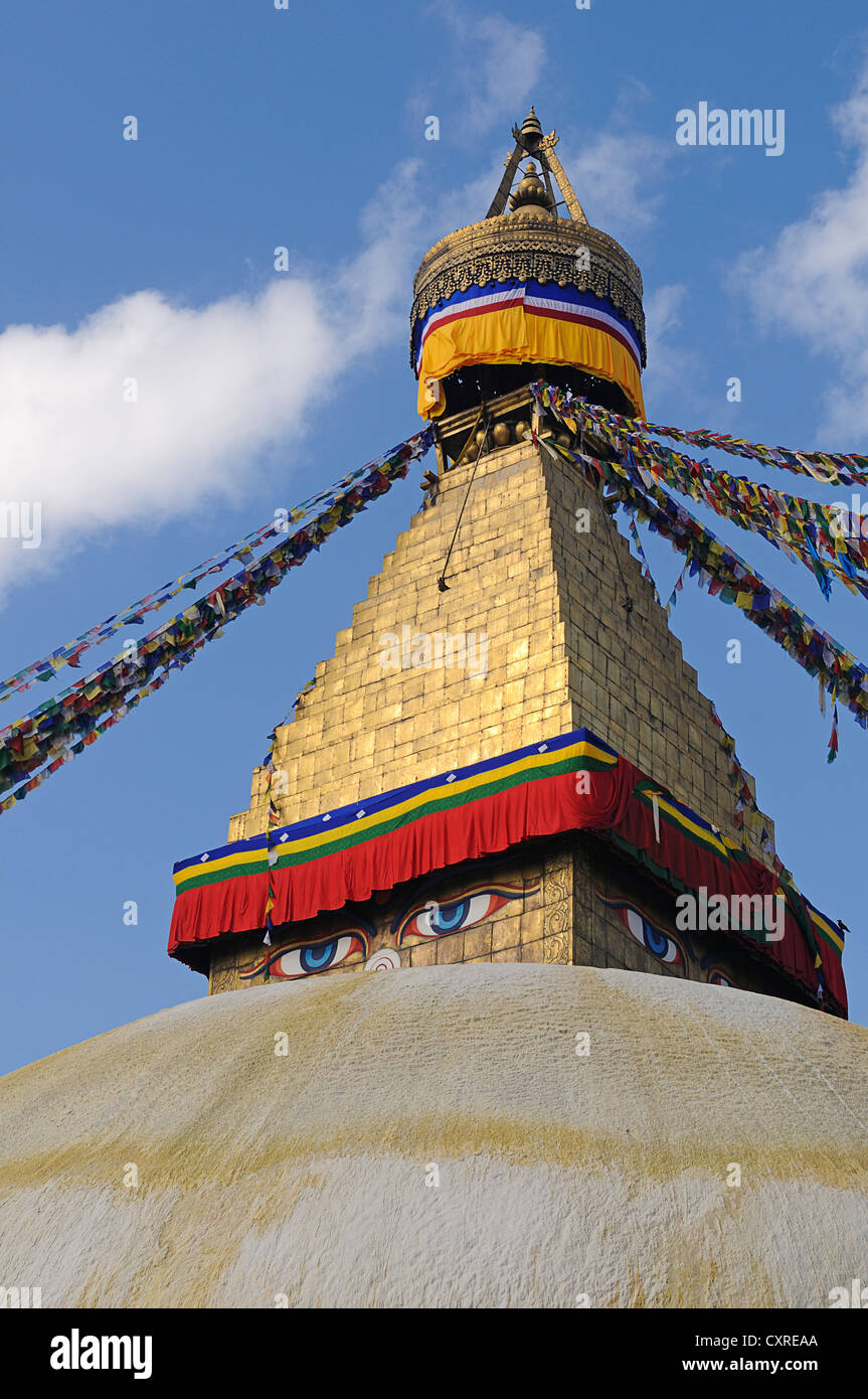 Bodnath Stupa mit Gebet Fahnen, Kathmandu, Kathmandu-Tal, Nepal, Asien Stockfoto