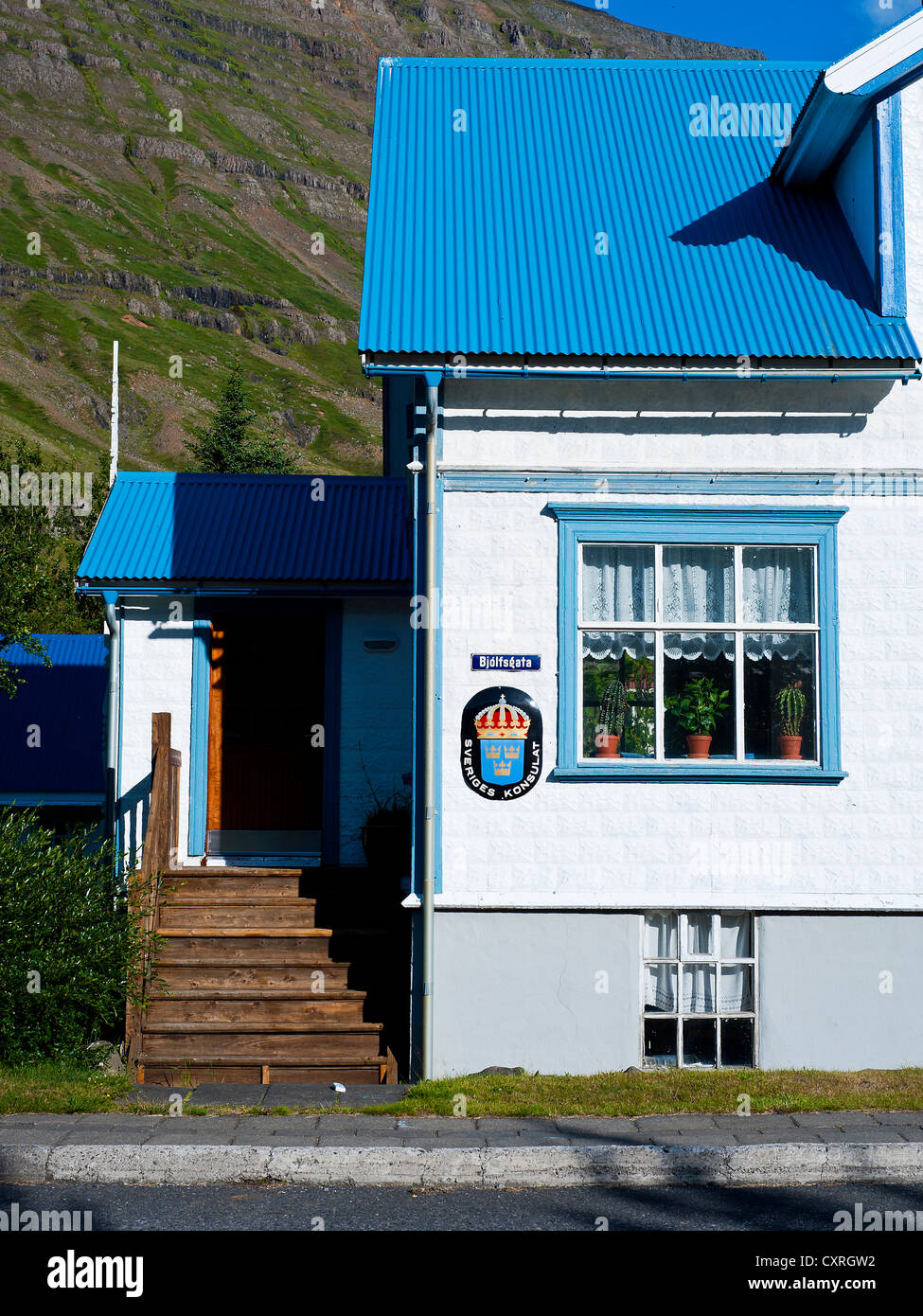 Schwedisches Konsulat in SEYDISFJORDUR, Island Stockfoto
