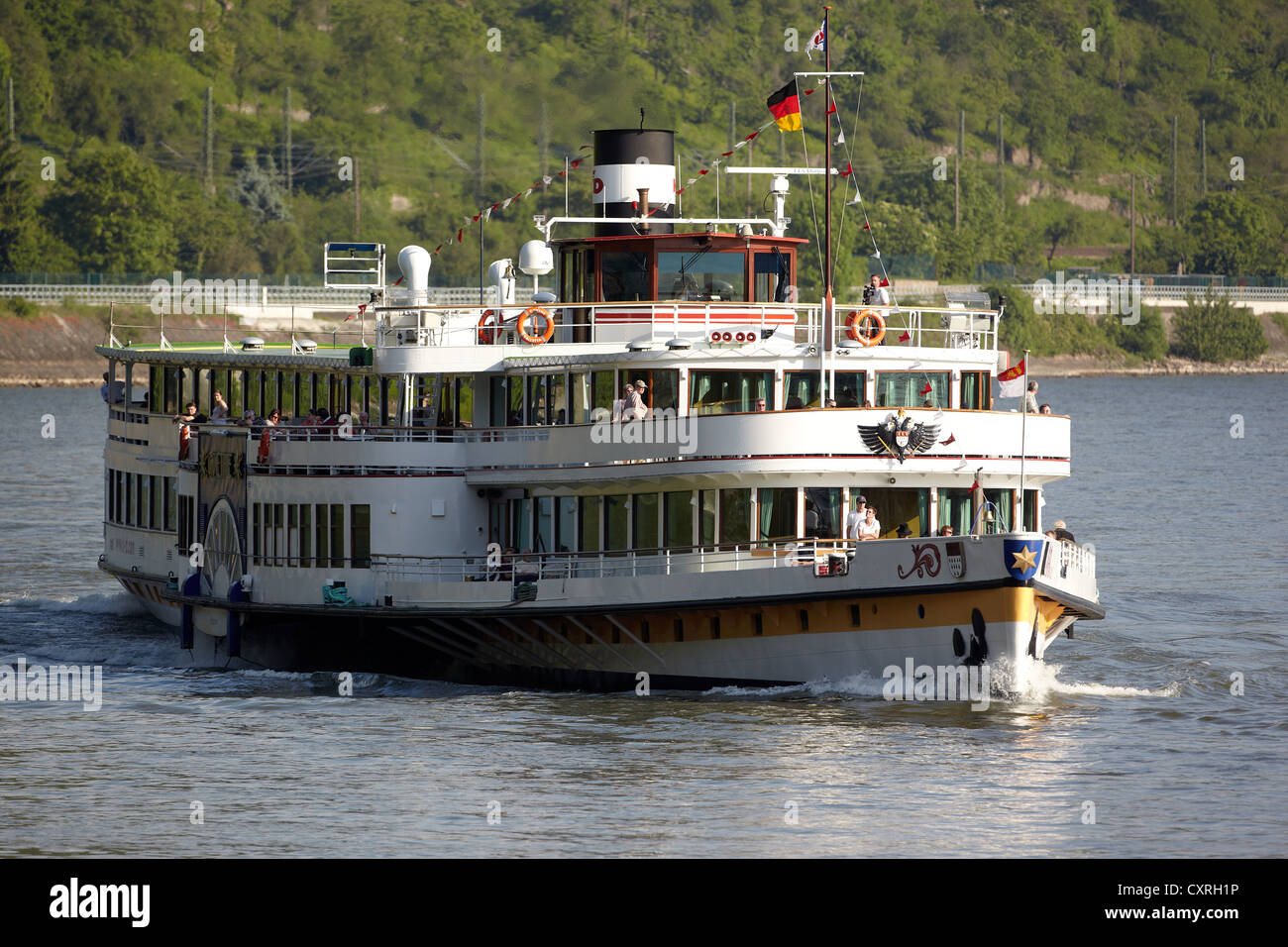 Raddampfer "Goethe" auf dem Rhein bei St. Goar, Rheinland-Pfalz, Deutschland, Europa Stockfoto