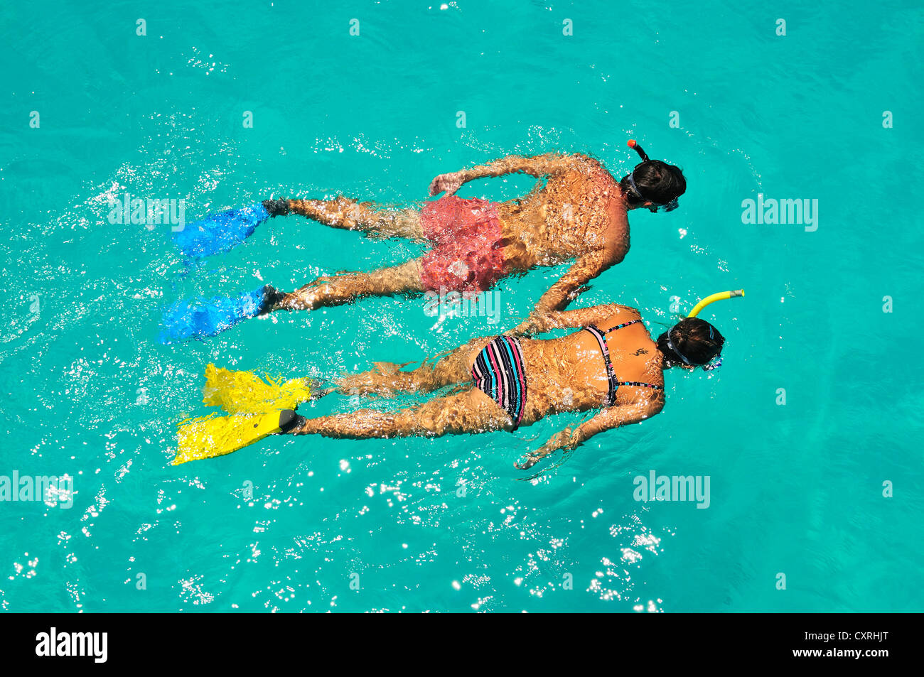 Schnorchler, Bora Bora, Leeward-Inseln, Gesellschaftsinseln, Französisch-Polynesien, Pazifik Stockfoto