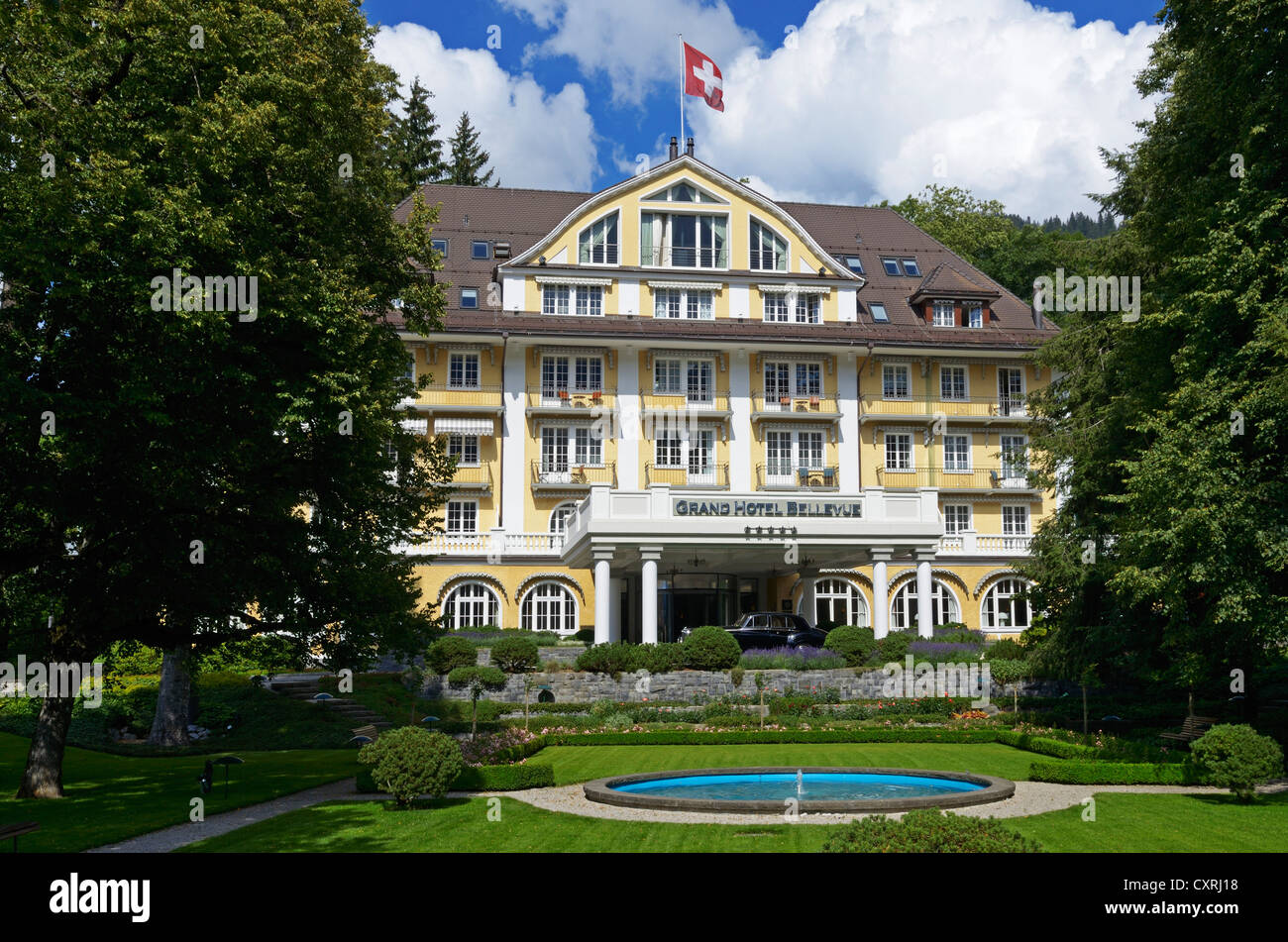 Grand Hotel Bellevue Gstaad, Gemeinde Saanen, Berner Oberland, Schweiz, Europa Stockfoto