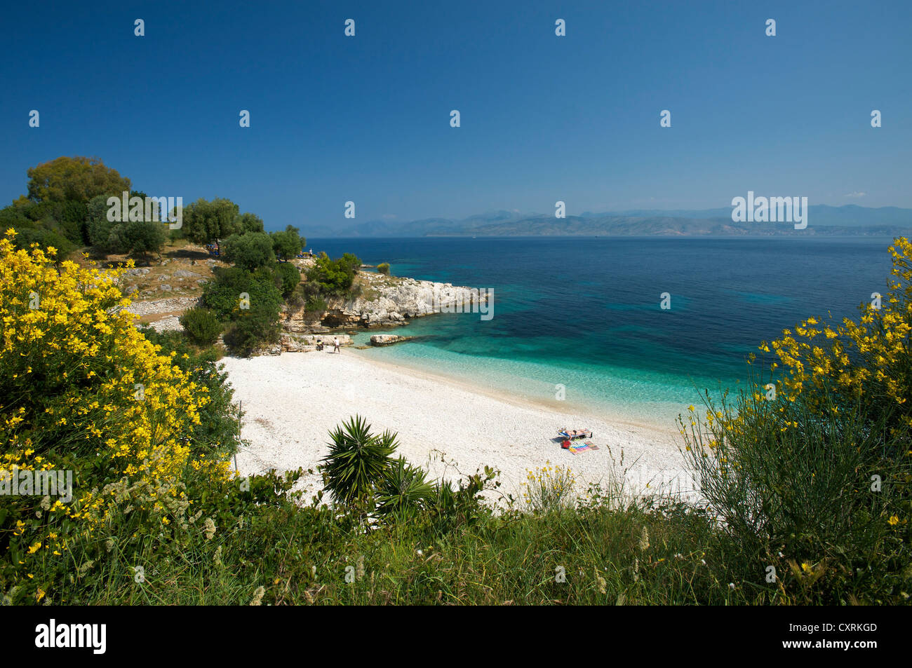 Strand von Kassiopi, Korfu, Ionische Inseln, Griechenland, Europa Stockfoto