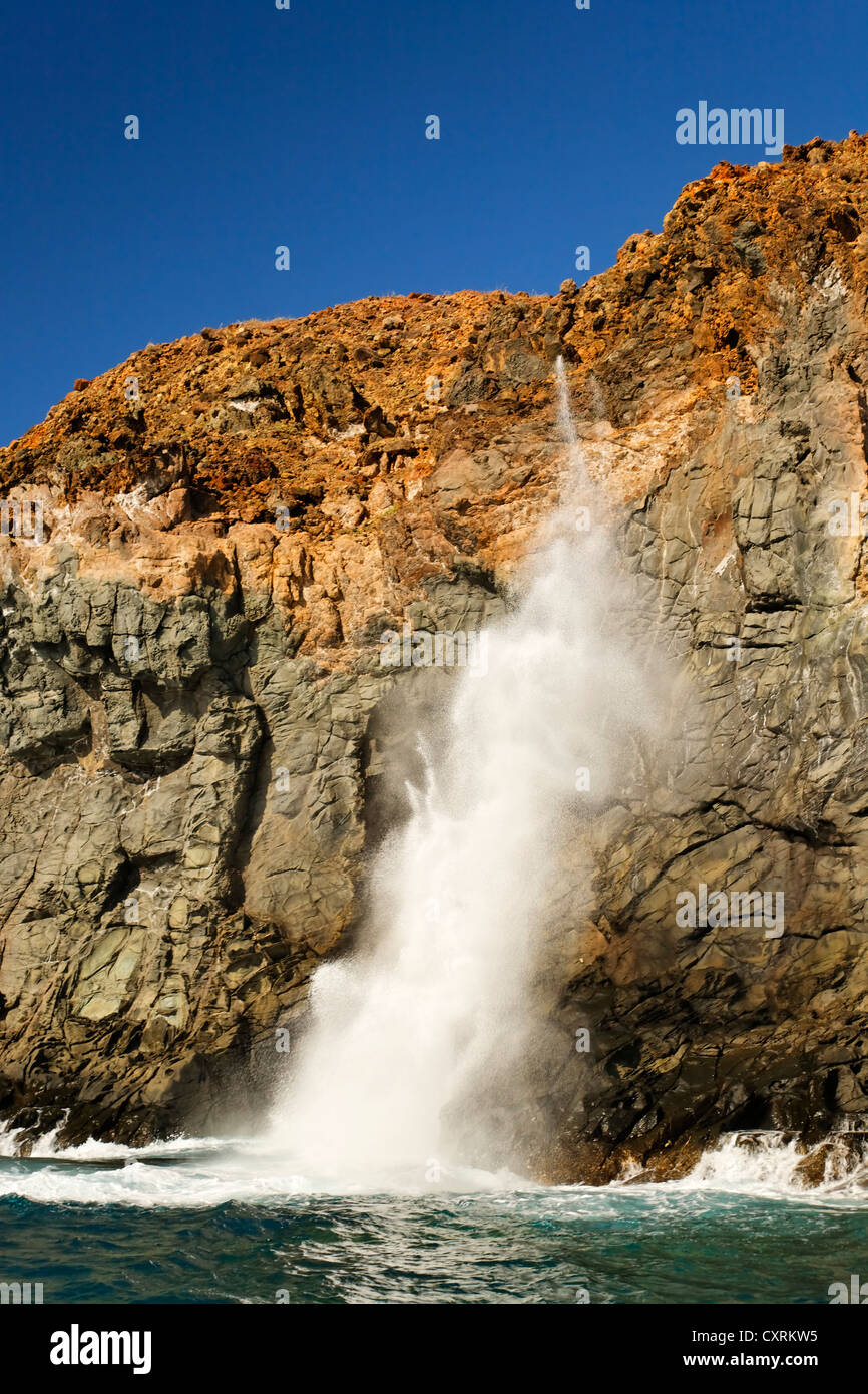 Blasloch, Klippen der Insel San Benedicto, in der Nähe von Socorro, Revillagigedo-Inseln, Schären, Mexiko, Ost-Pazifik Stockfoto