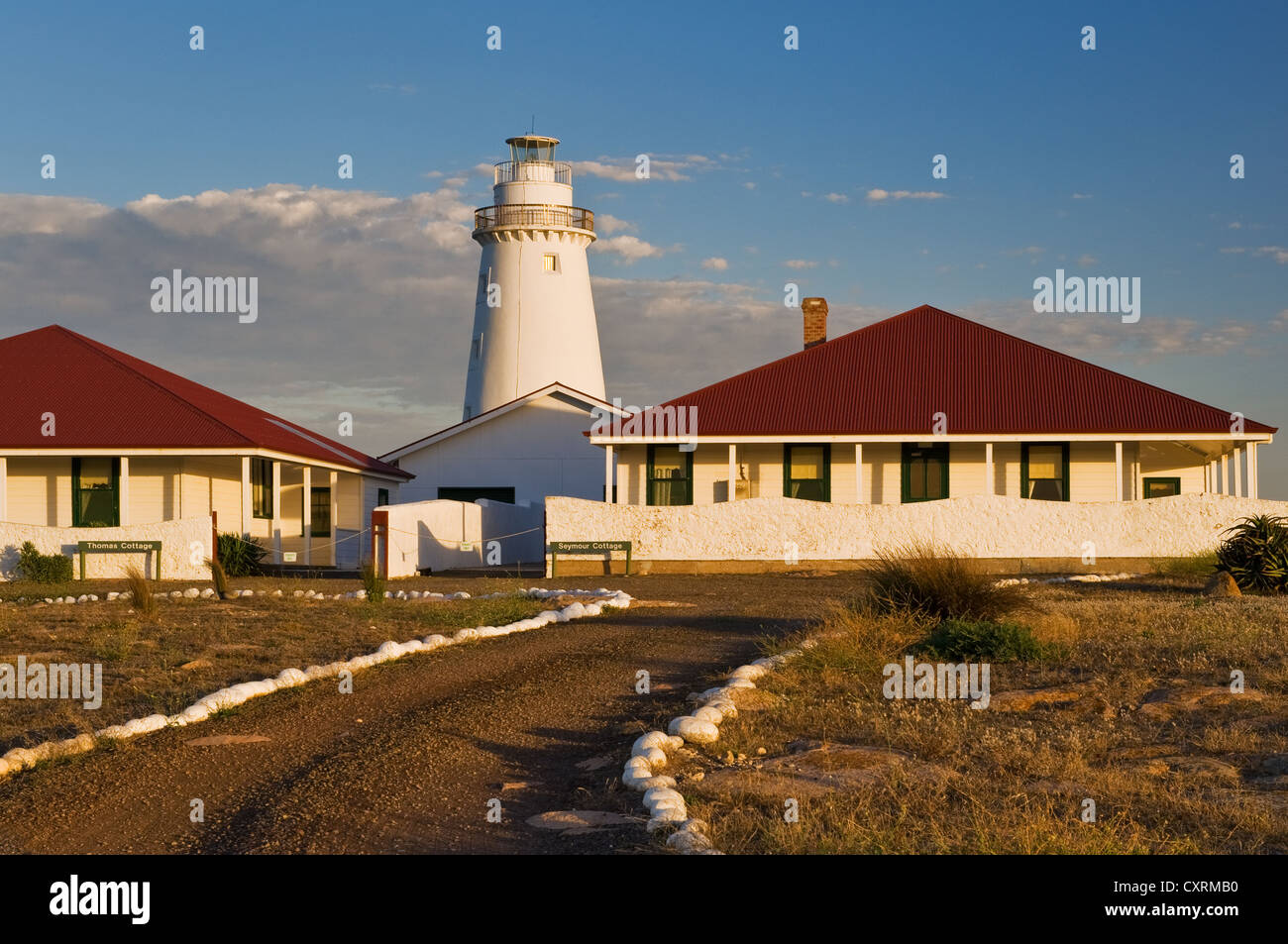 Cape Willoughby Hütten und Leuchtturm auf Kangaroo Island. Stockfoto