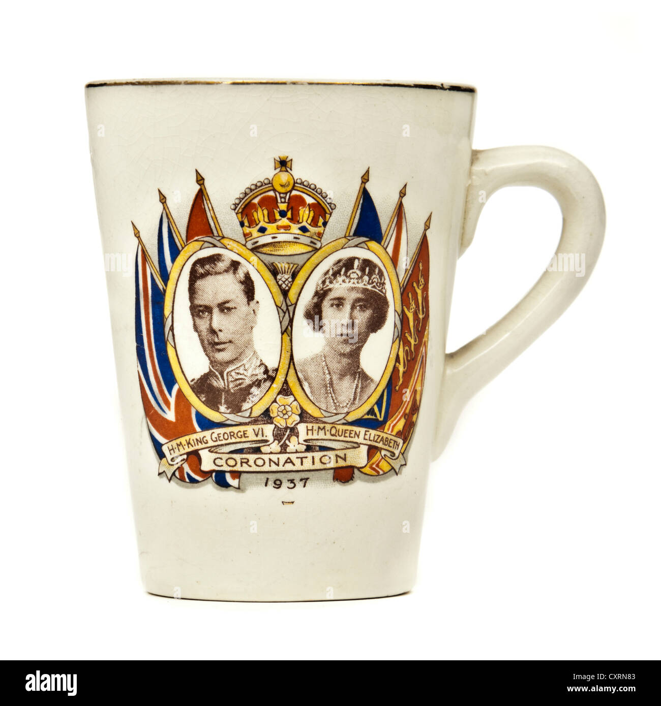 1937-König George VI Coronation-Souvenir-Becher Stockfoto