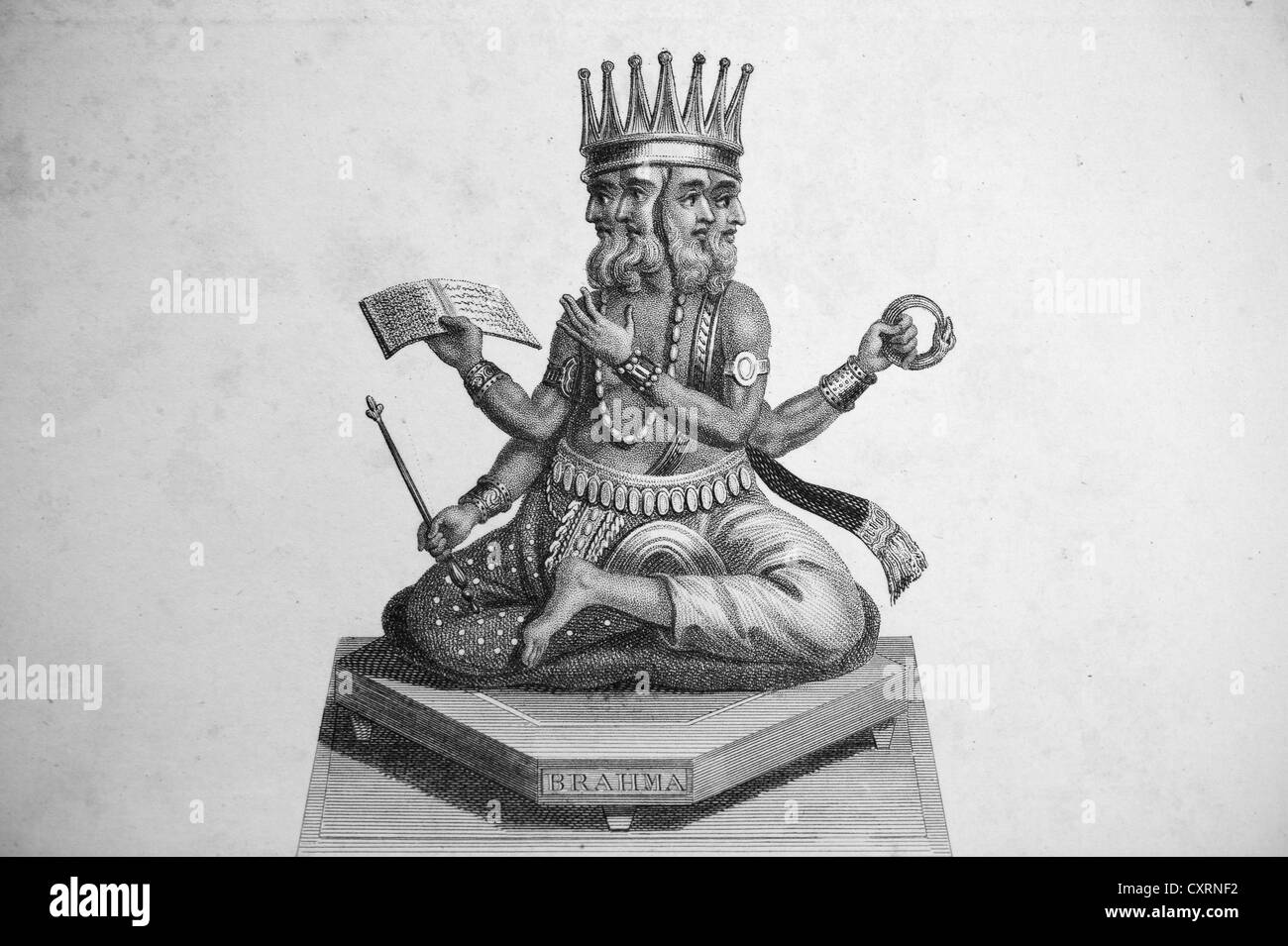 Brahma, Hindu-Gottheit, Indien, Gravur, London Stockfoto