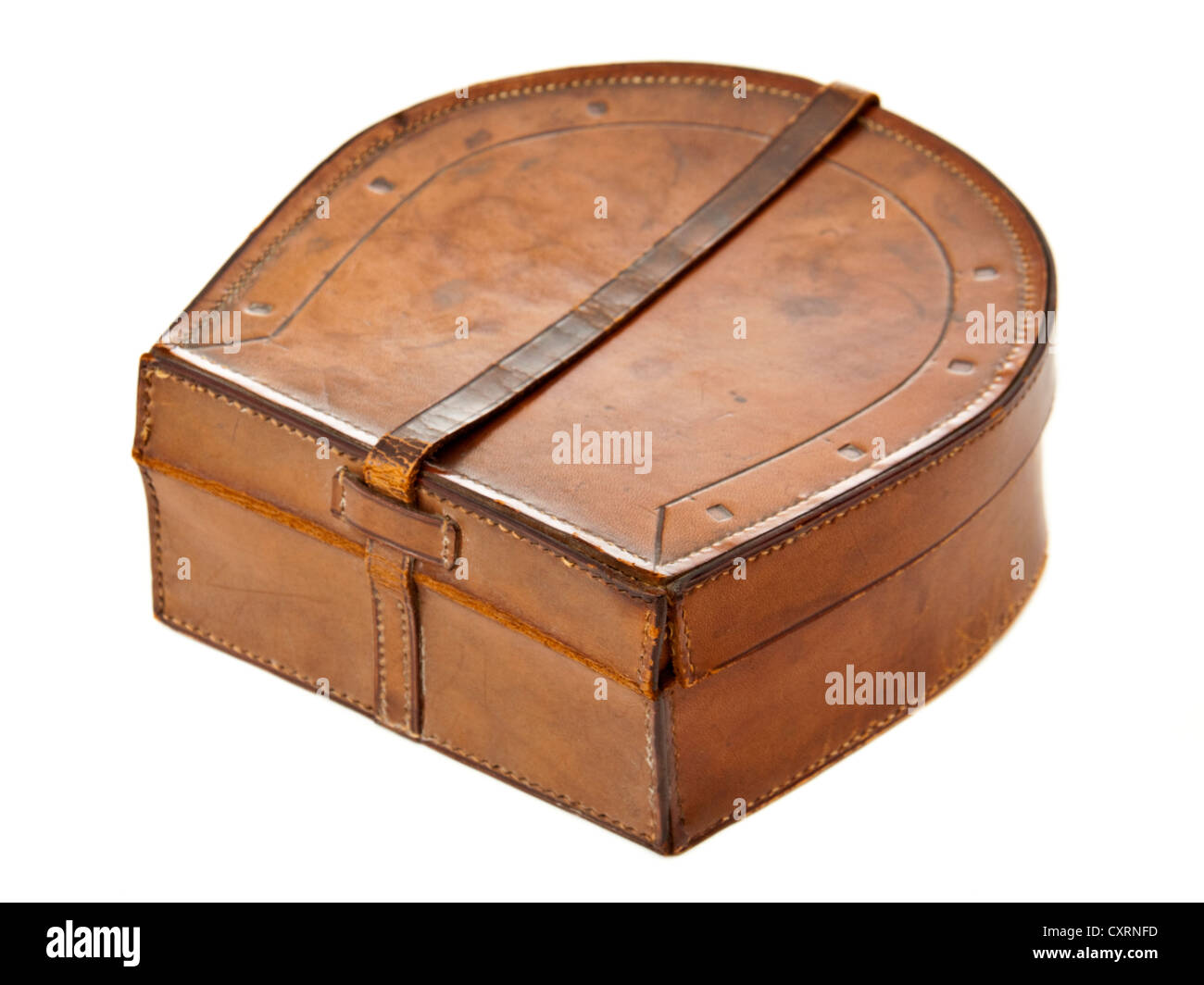 Antikleder hufeisenförmigen Box zur Aufbewahrung von abnehmbaren Hemdkragen Stockfoto
