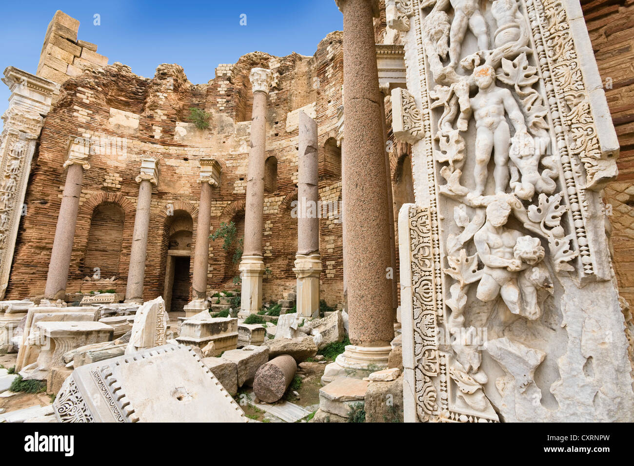 Herkules Apsis, Hercules Relief severischen Basilika, Leptis Magna, Libyen, Nordafrika, Afrika Stockfoto