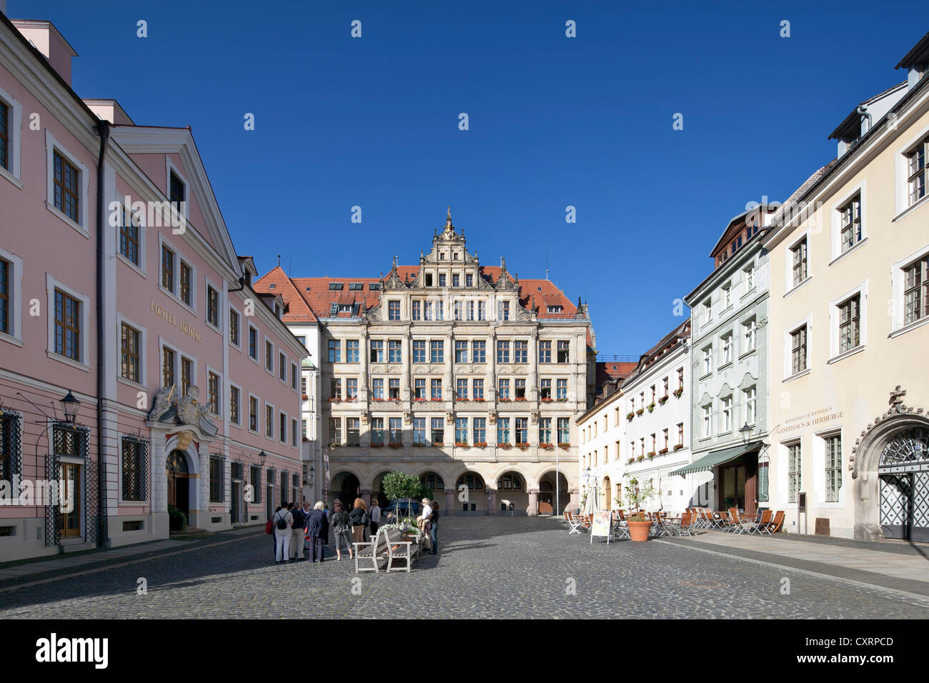 Neues Rathaus, Wohn Häuser am Untermarkt Square, Görlitz, Oberlausitz, Lusatia, Sachsen, Deutschland, Europa, PublicGround Stockfoto