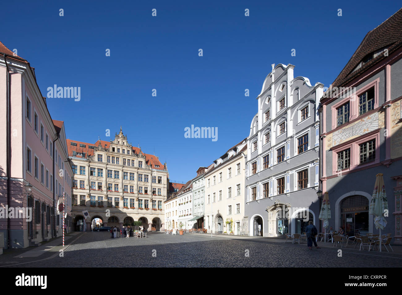Neues Rathaus, Wohn Häuser am Untermarkt Square, Görlitz, Oberlausitz, Lusatia, Sachsen, Deutschland, Europa, PublicGround Stockfoto