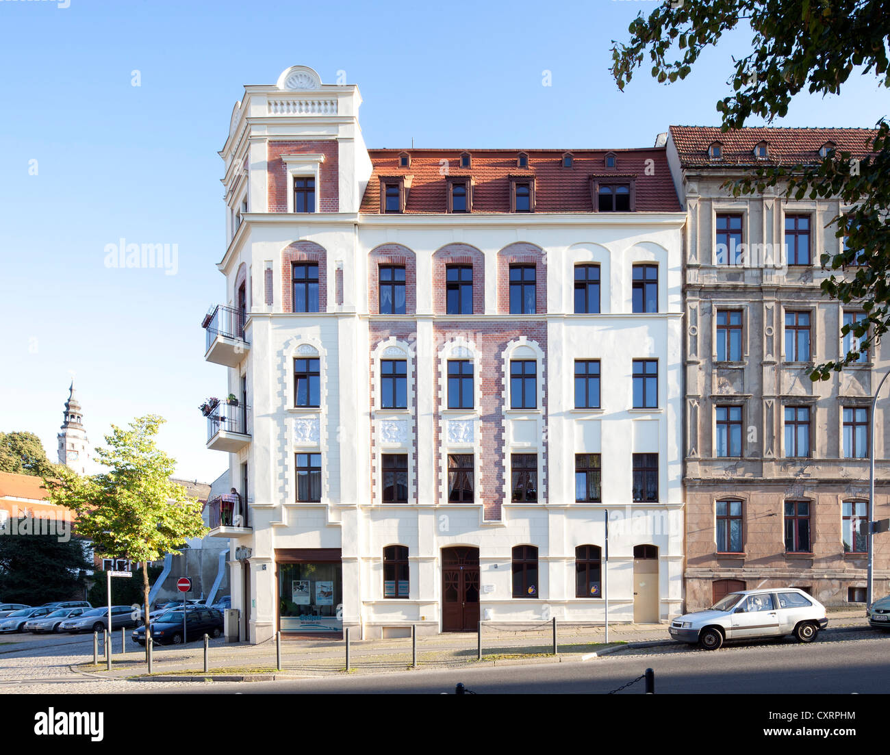 Renovierte Wohngebäude, Wohnhaus, Volksbegeisterung Periode, Görlitz, Oberlausitz, Lusatia, Sachsen, PublicGround Stockfoto